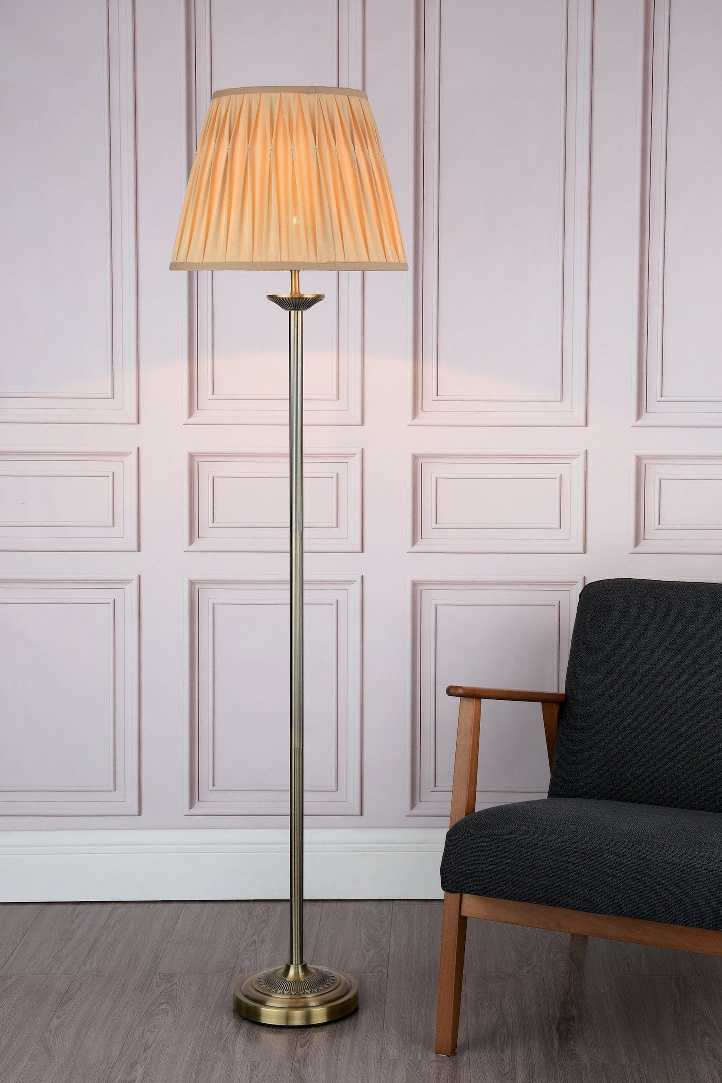 dar lighting Hatton Floor Lamp Antique Brass With Shade HAT4975