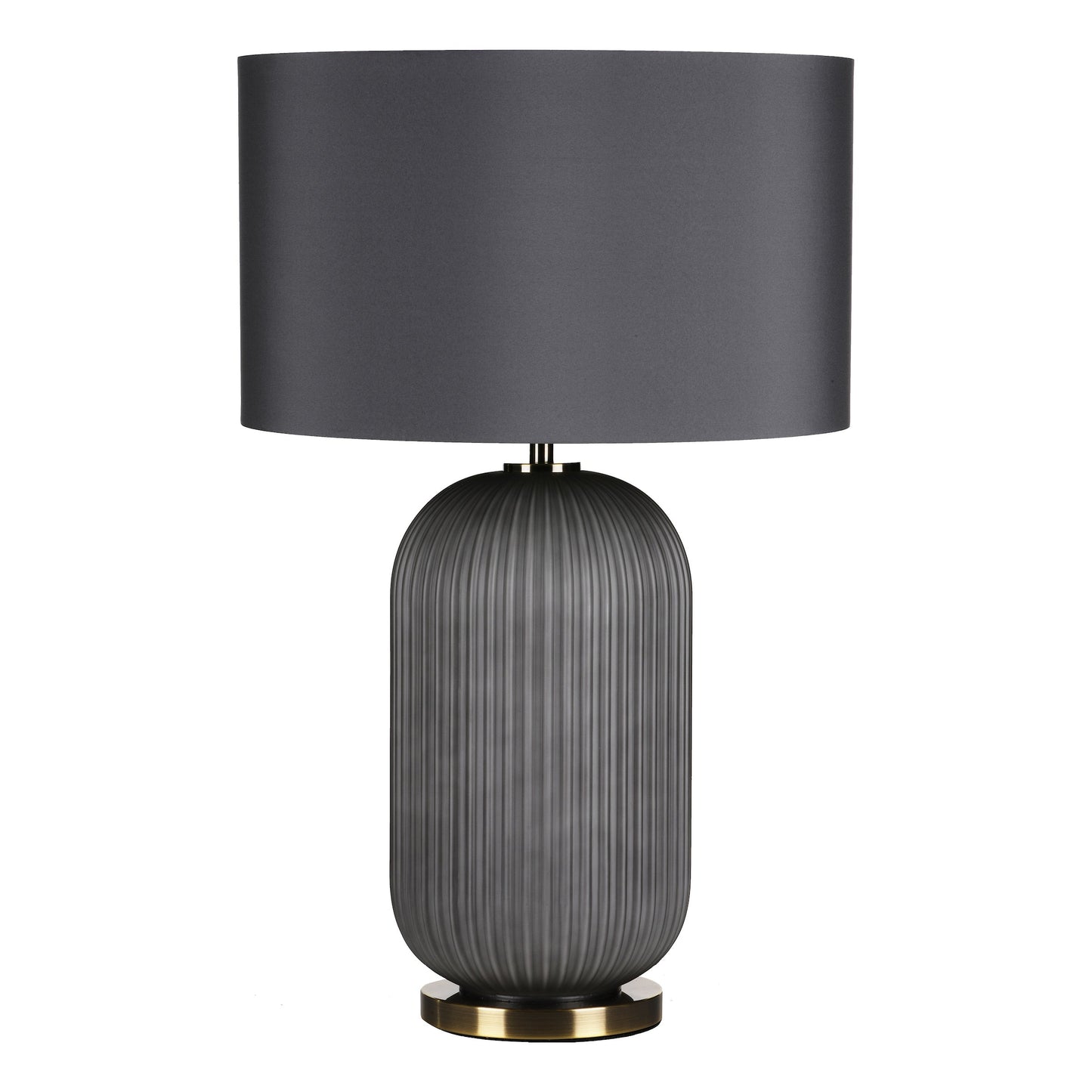 dar lighting Helicon Table Lamp Grey Ribbed Glass and Antique Brass With Shade HEL4239