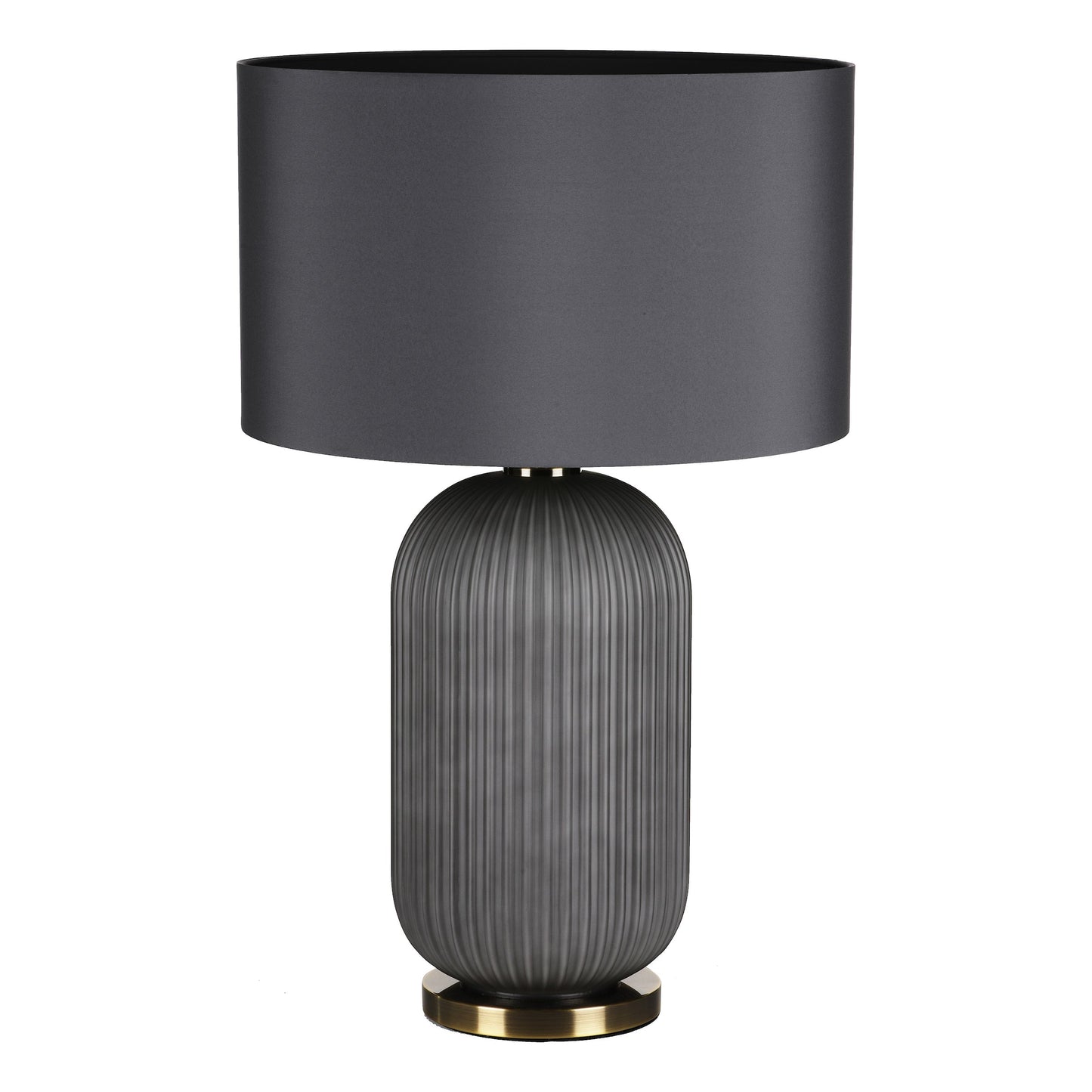 dar lighting Helicon Table Lamp Grey Ribbed Glass and Antique Brass With Shade HEL4239