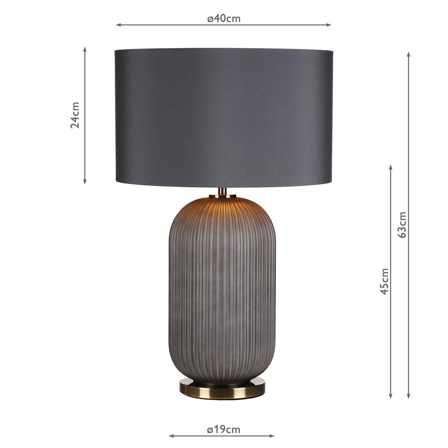 dar lighting Helicon Table Lamp Grey Ribbed Glass and Antique Brass With Shade HEL4239