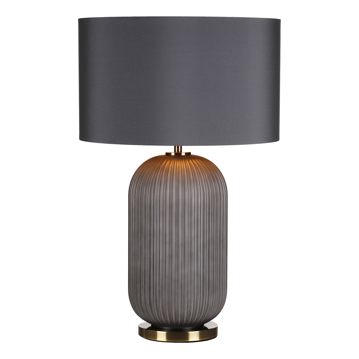 dar lighting Helicon Table Lamp Grey Ribbed Glass and Antique Brass With Shade HEL4239