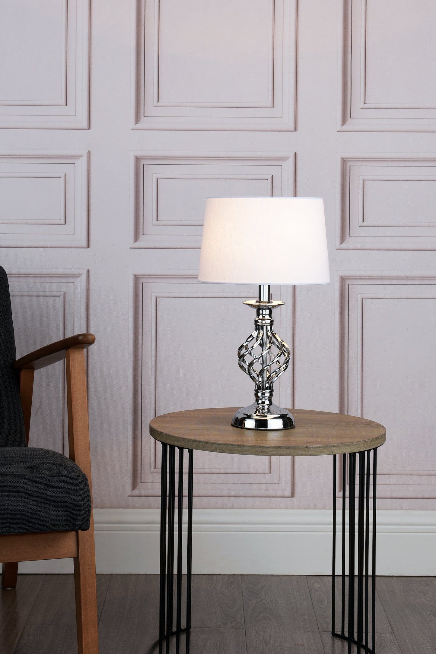 dar lighting Iffley Touch Table Lamp Polished Chrome Twist Cage Base With Shade - Small IFF4150