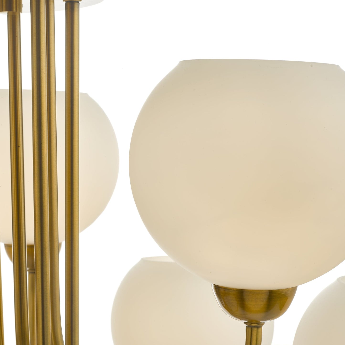 dar lighting Indra Opal Glass Globe 9 Light Pendant Natural Brass IND1335