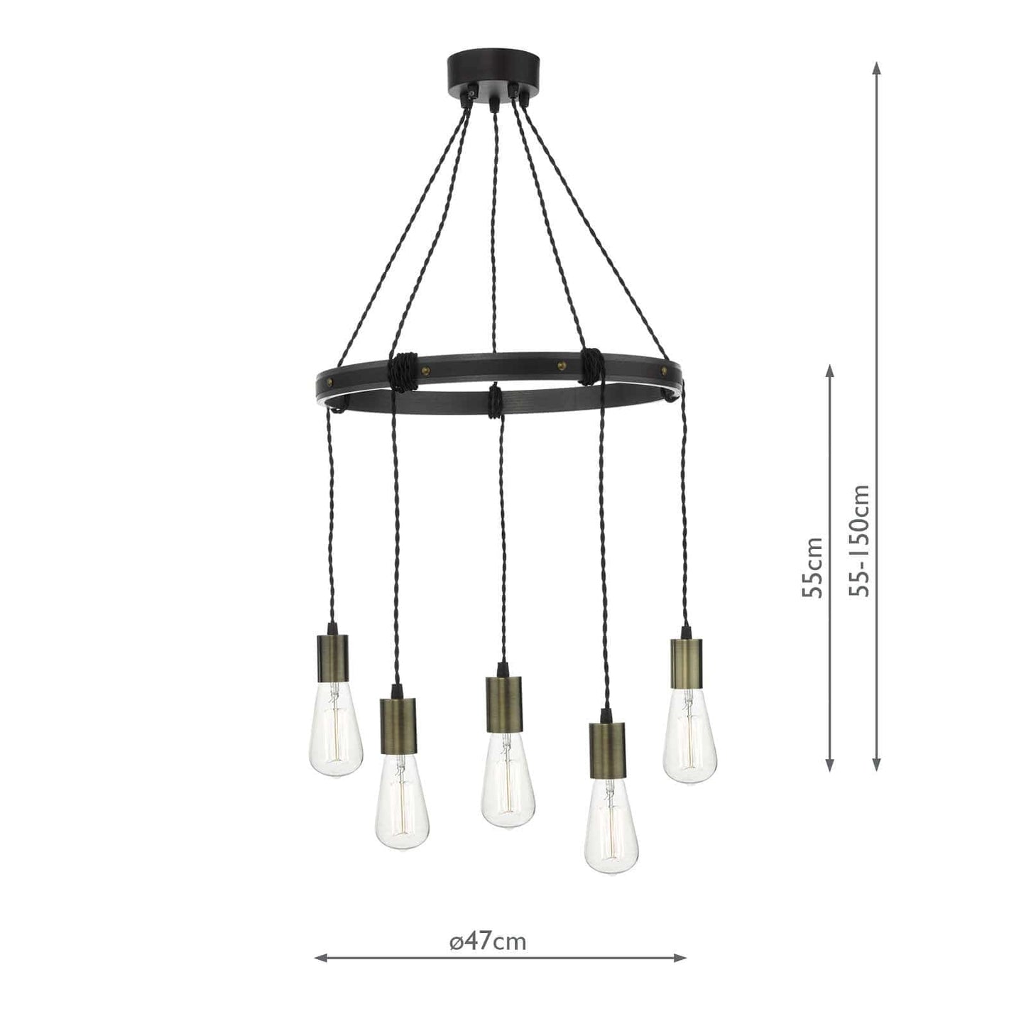 dar lighting Ivan 5 Light Pendant Rustic Wood Aged Brass Detail IVA0531