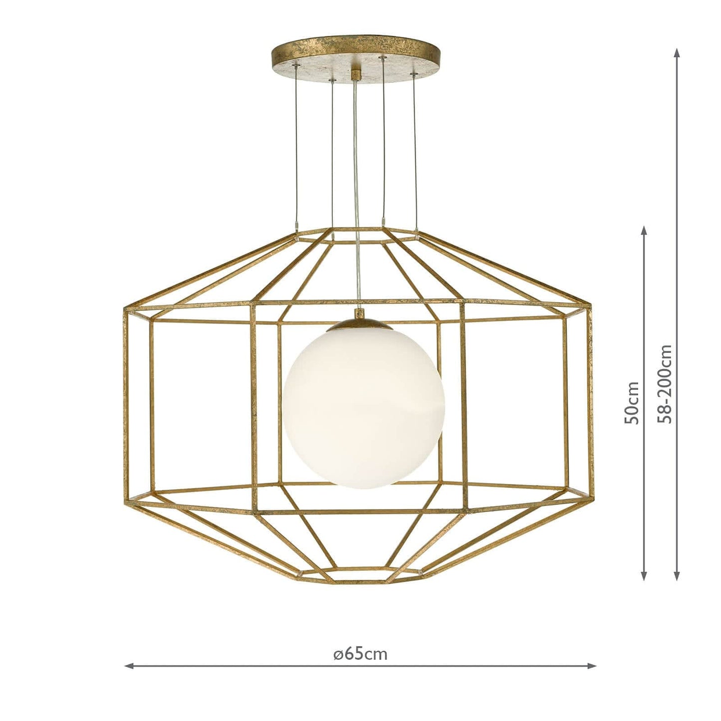 dar lighting Izmir 1 Light Pendant Hexagonal Old Gold Frame Opal Glass IZM0135