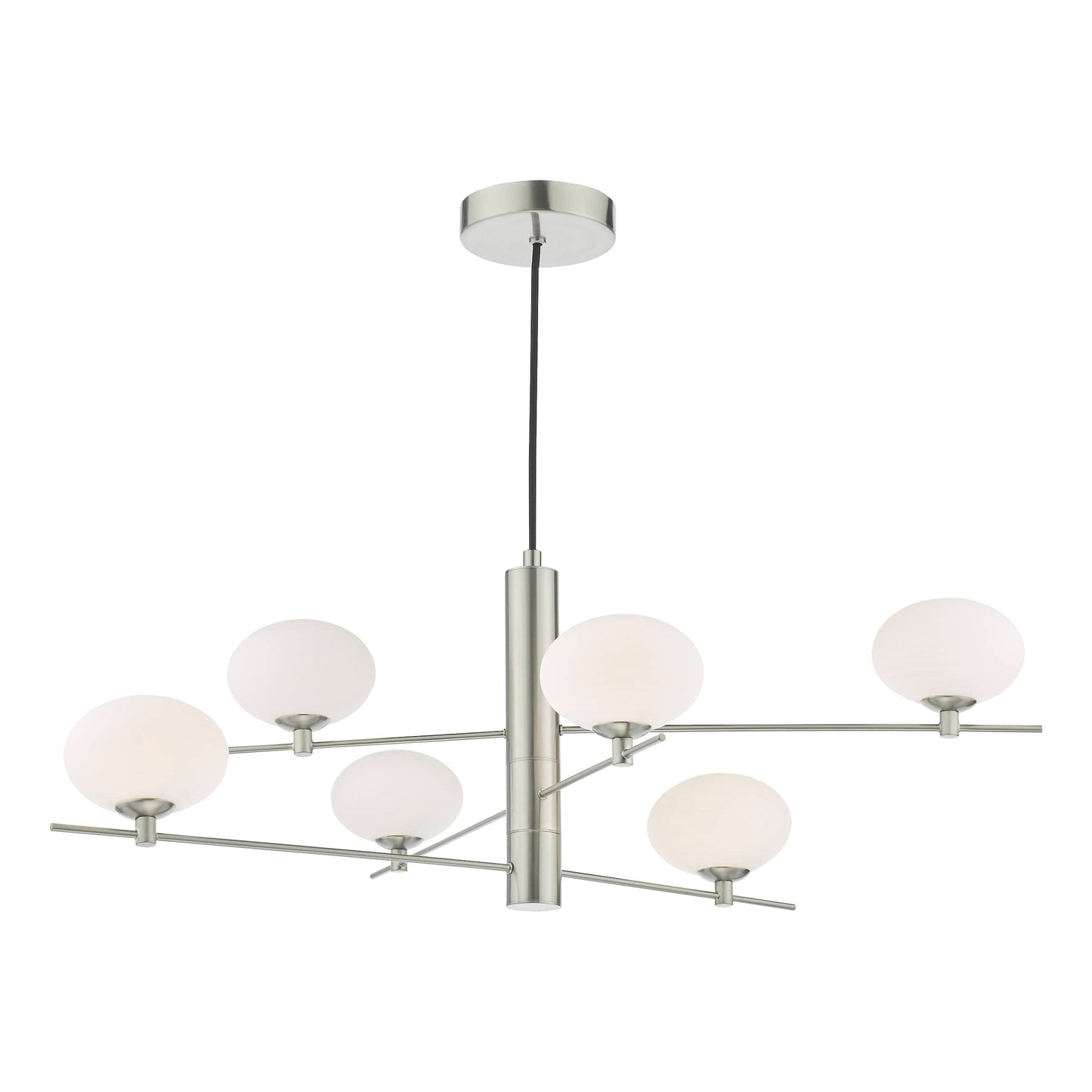 dar lighting Jasper 6 Light Pendant Satin Nickel and Opal Glass JAS0646