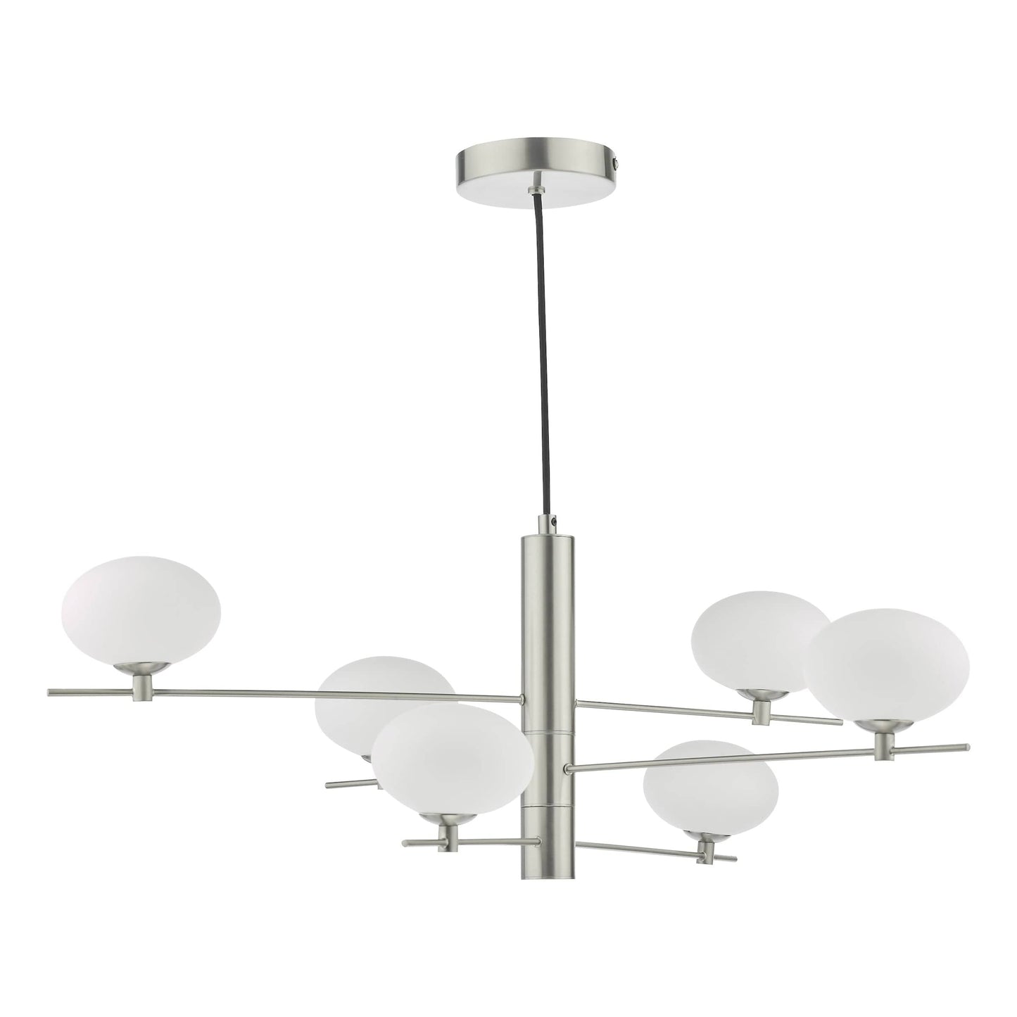 dar lighting Jasper 6 Light Pendant Satin Nickel and Opal Glass JAS0646