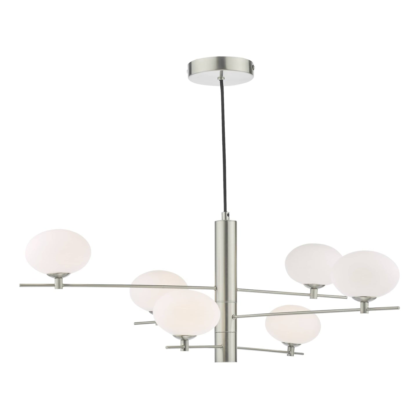dar lighting Jasper 6 Light Pendant Satin Nickel and Opal Glass JAS0646
