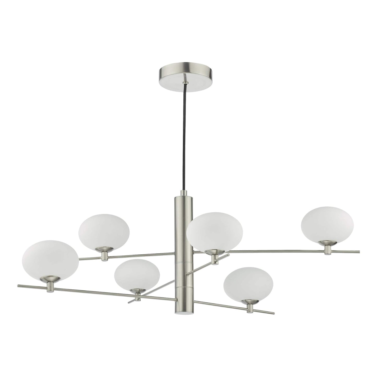 dar lighting Jasper 6 Light Pendant Satin Nickel and Opal Glass JAS0646
