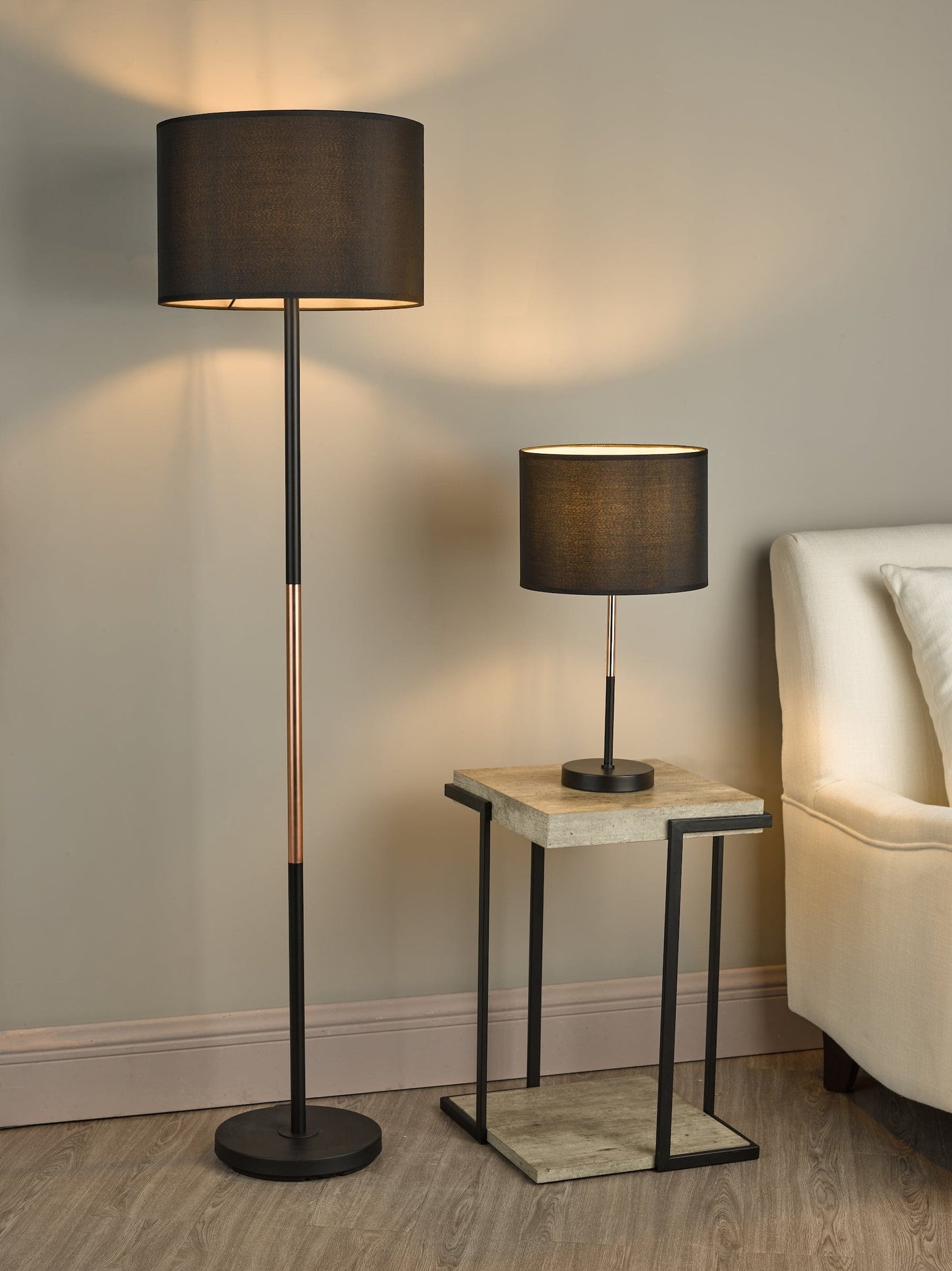 dar lighting Kelso Table Lamp Matt Black Polished Copper With Shade KEL4264