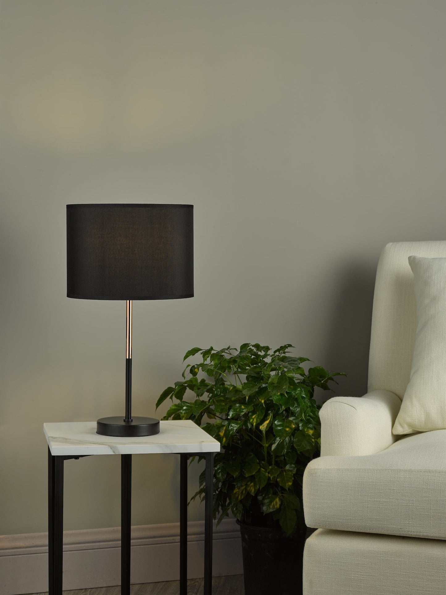 dar lighting Kelso Table Lamp Matt Black Polished Copper With Shade KEL4264