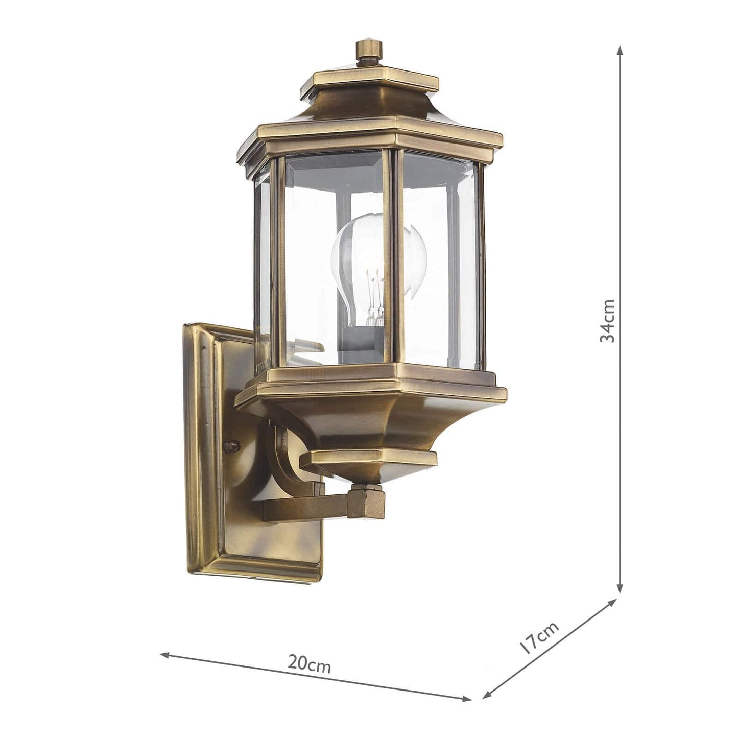 dar lighting Ladbroke Outdoor Wall Light Antique Brass Glass IP44 LAD1675