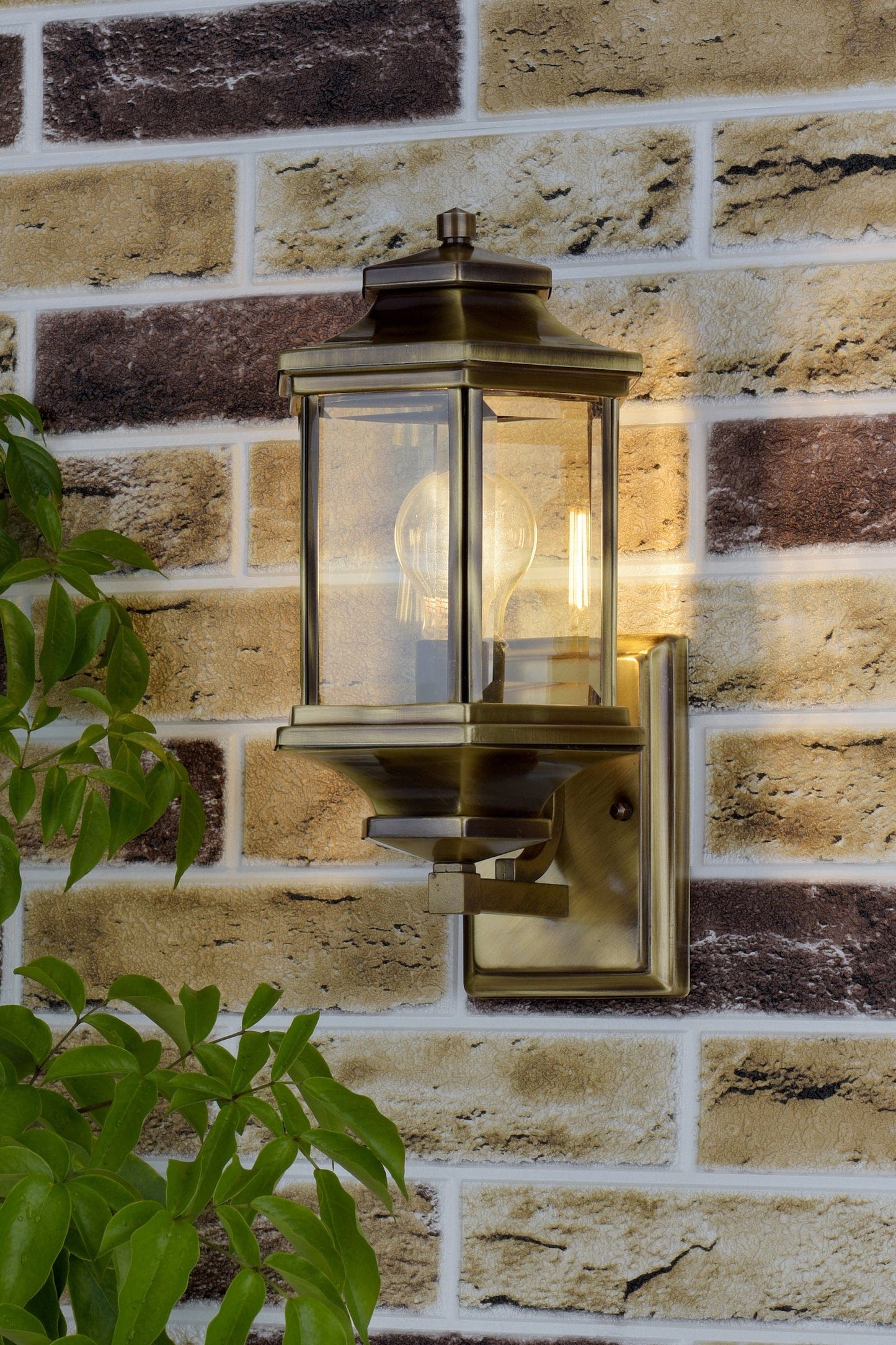 dar lighting Ladbroke Outdoor Wall Light Antique Brass Glass IP44 LAD1675