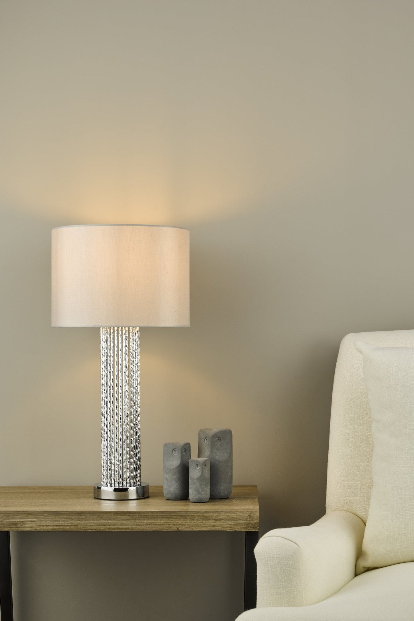 dar lighting Lazio Table Lamp Polished Chrome Silver Rod With Faux Silk Shade LAZ4239