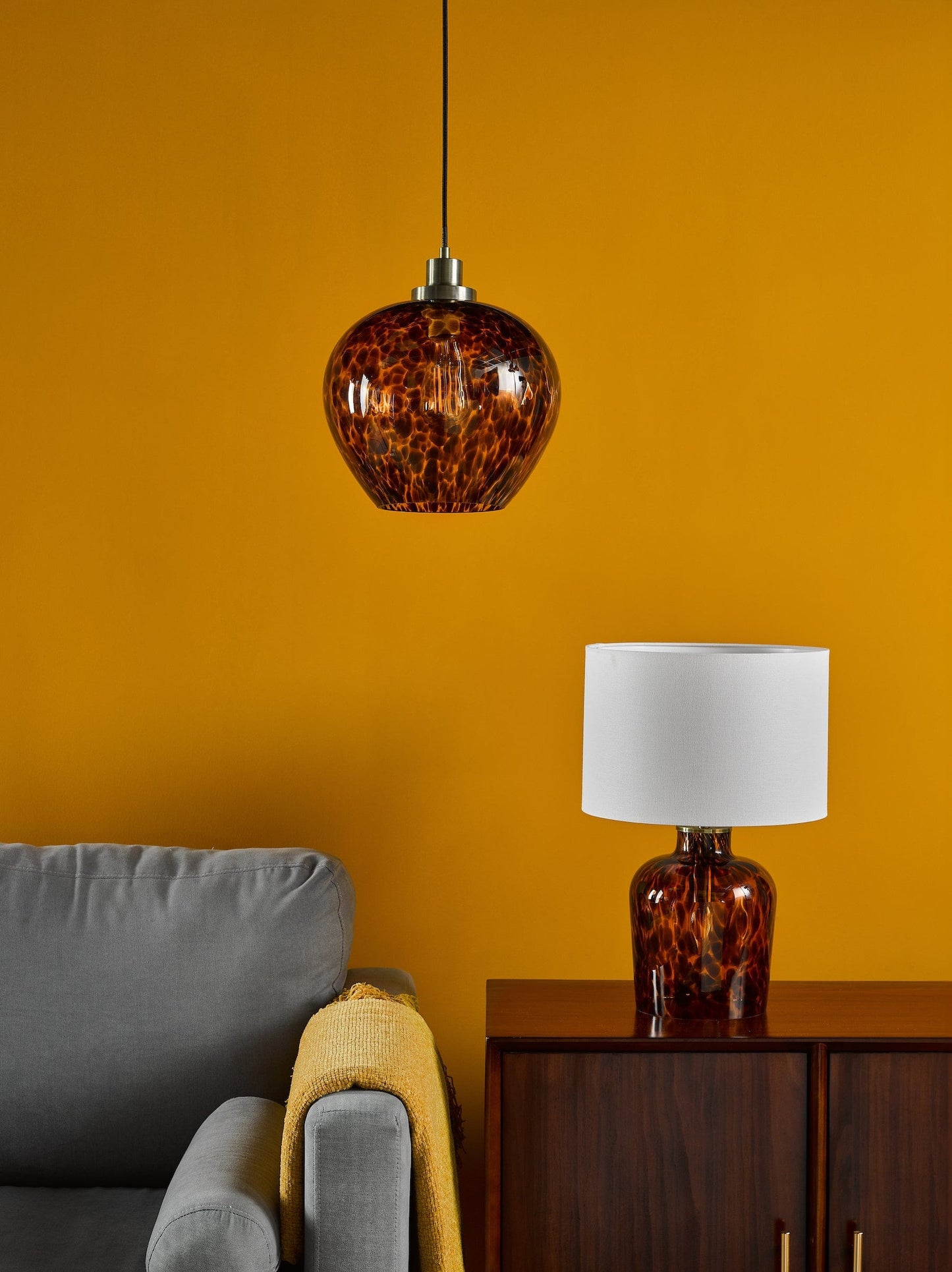 dar lighting Leandra Dual Light Table Lamp Tortoiseshell Glass With Shade LEA4206