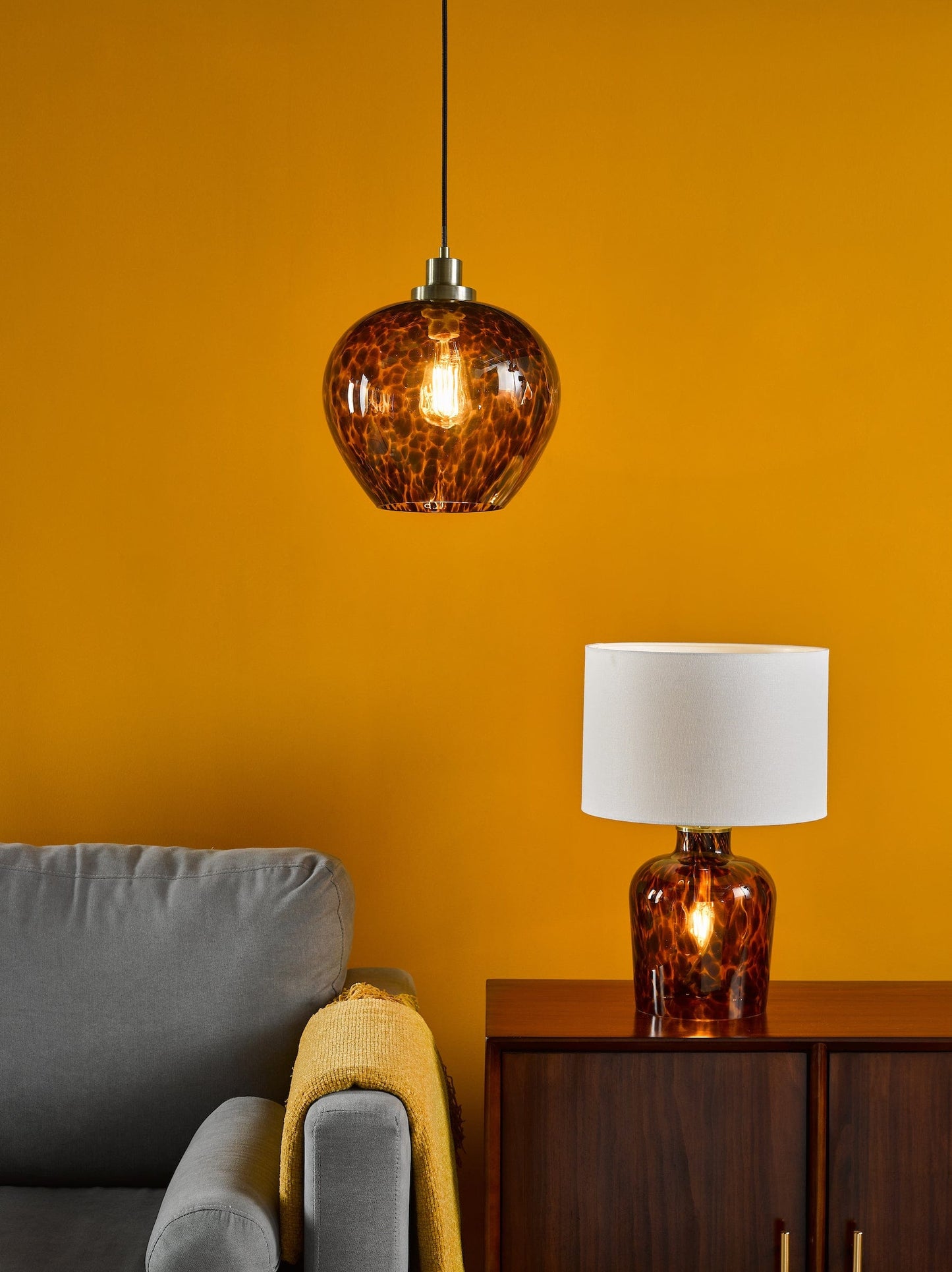 dar lighting Leandra Dual Light Table Lamp Tortoiseshell Glass With Shade LEA4206