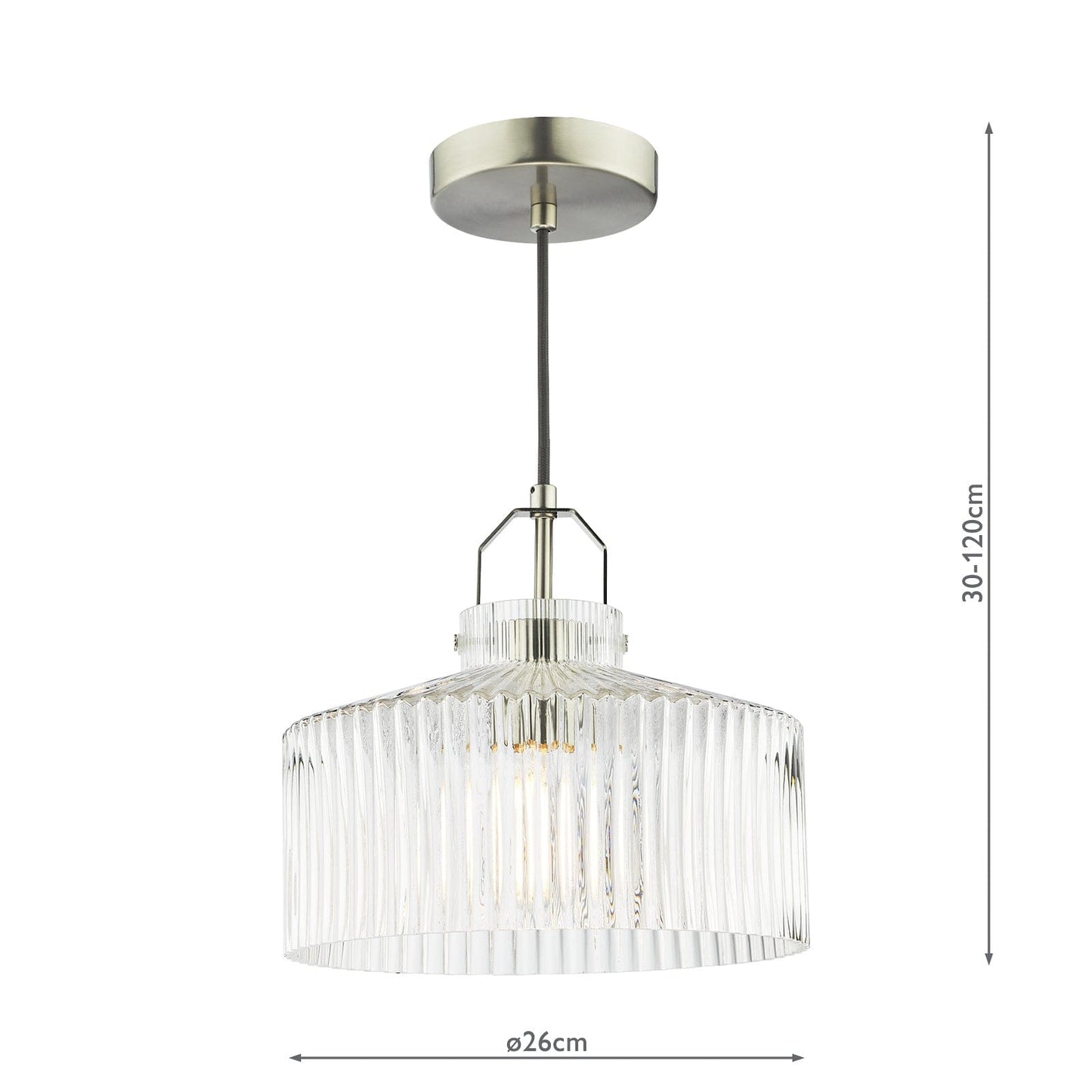 dar lighting Lenka Pendant Satin Nickel and Ribbed Glass LEN0146