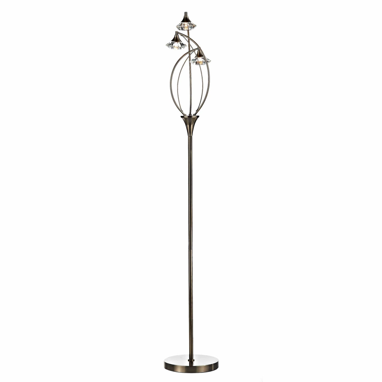 dar lighting Luther 3 Light Floor Lamp Antique Brass Crystal LUT4975