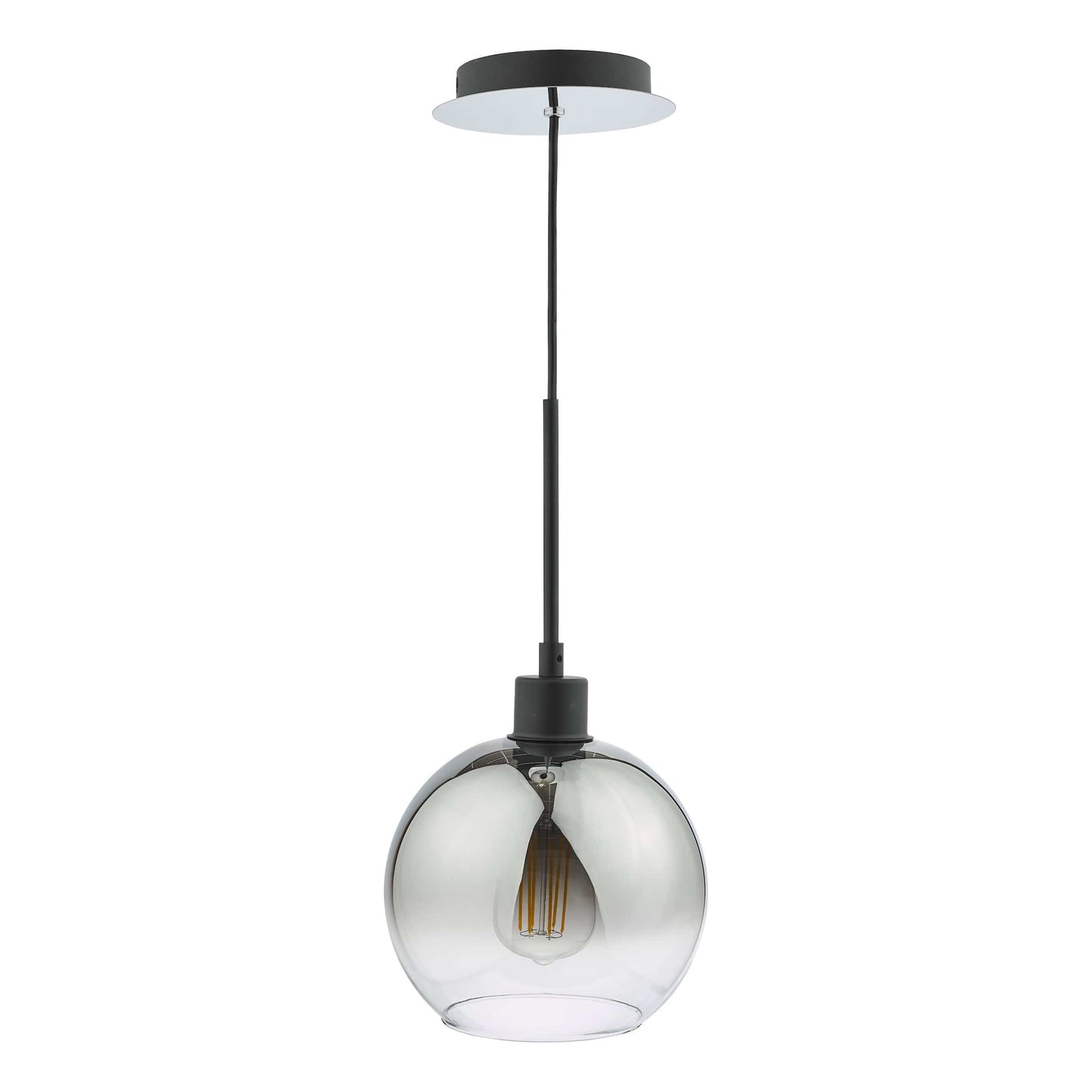 dar lighting Lycia 1 Light Single Pendant Matt Black Ombre Smoked Glass LYC8622