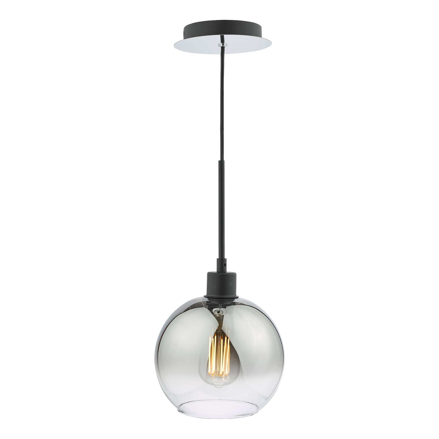 dar lighting Lycia 1 Light Single Pendant Matt Black Ombre Smoked Glass LYC8622