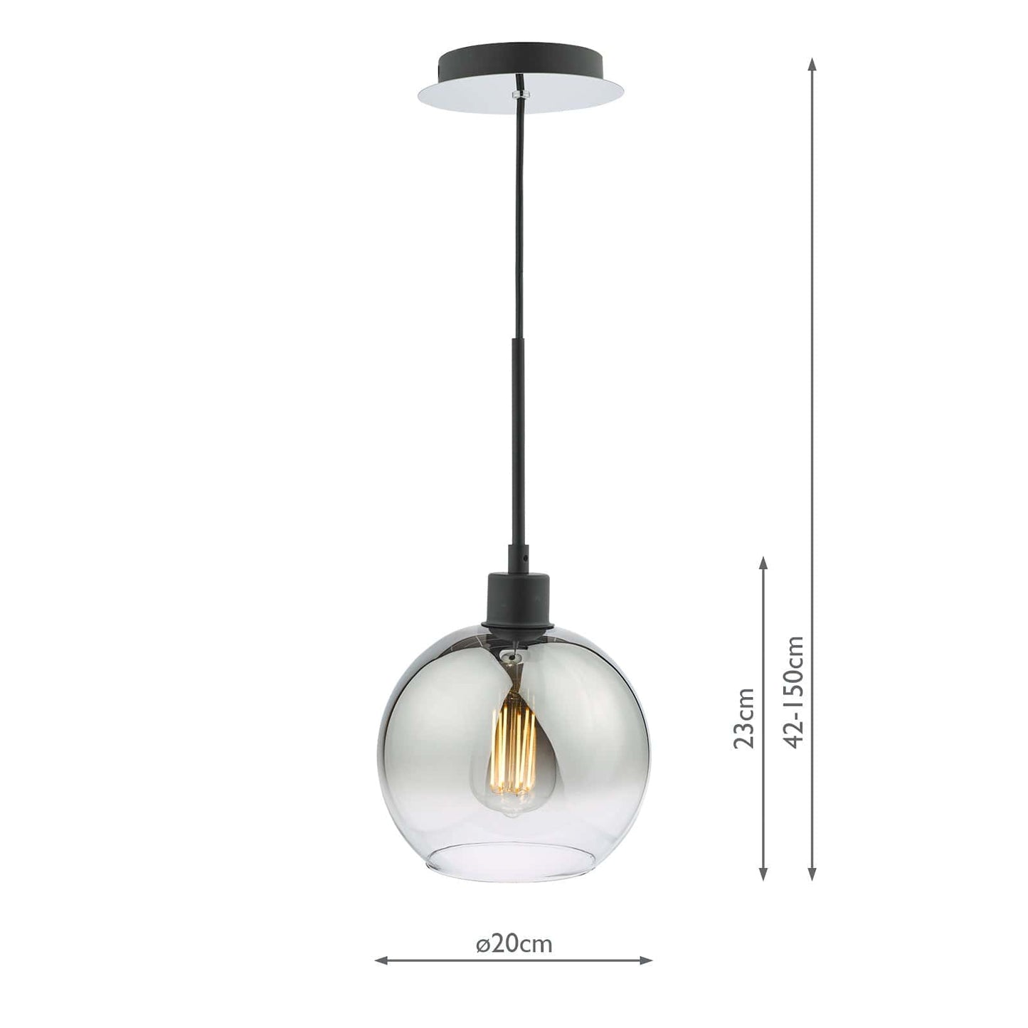 dar lighting Lycia 1 Light Single Pendant Matt Black Ombre Smoked Glass LYC8622