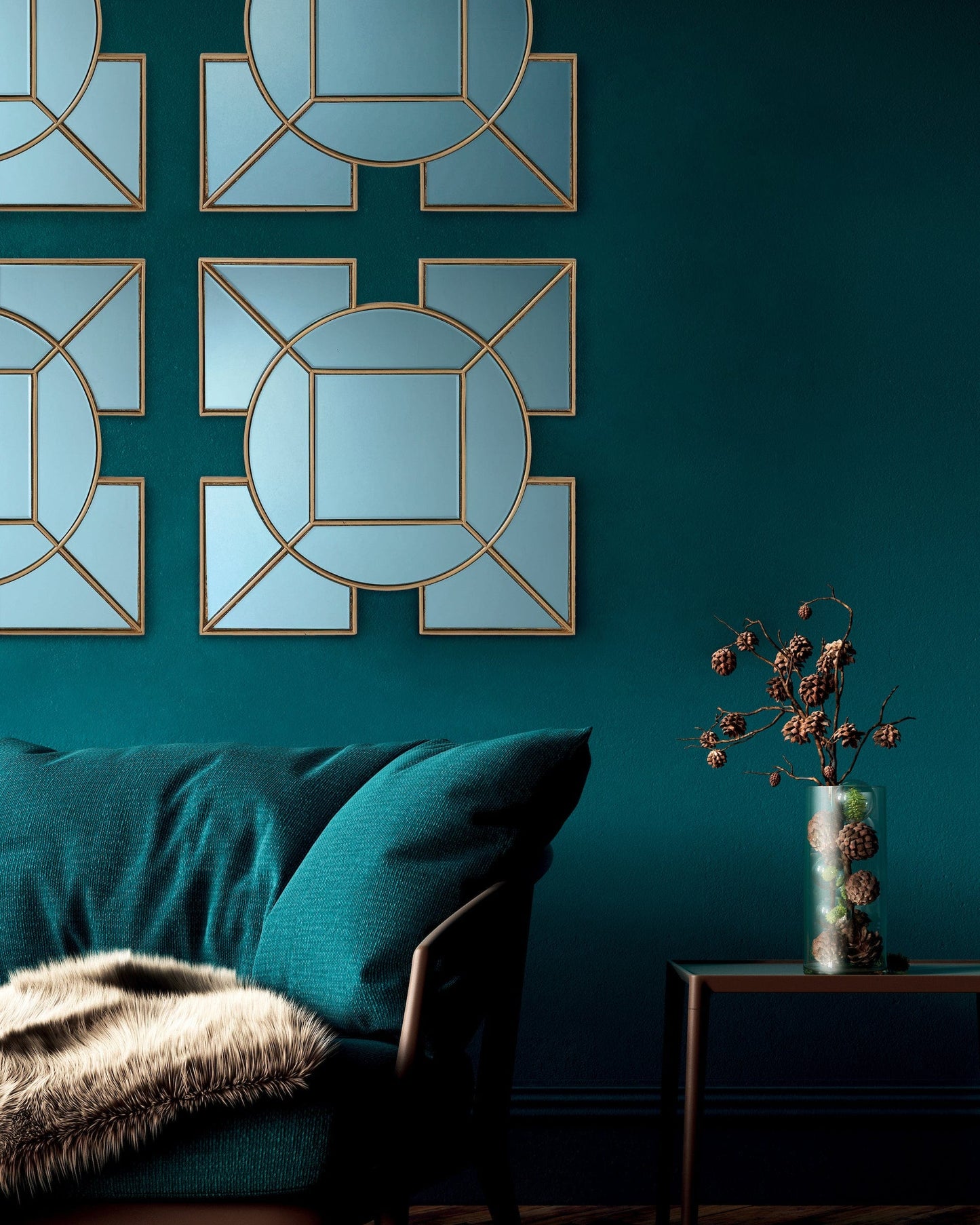 dar lighting Lyshia Square Mirror With Gold Foil Detail 60cm 002LYS60