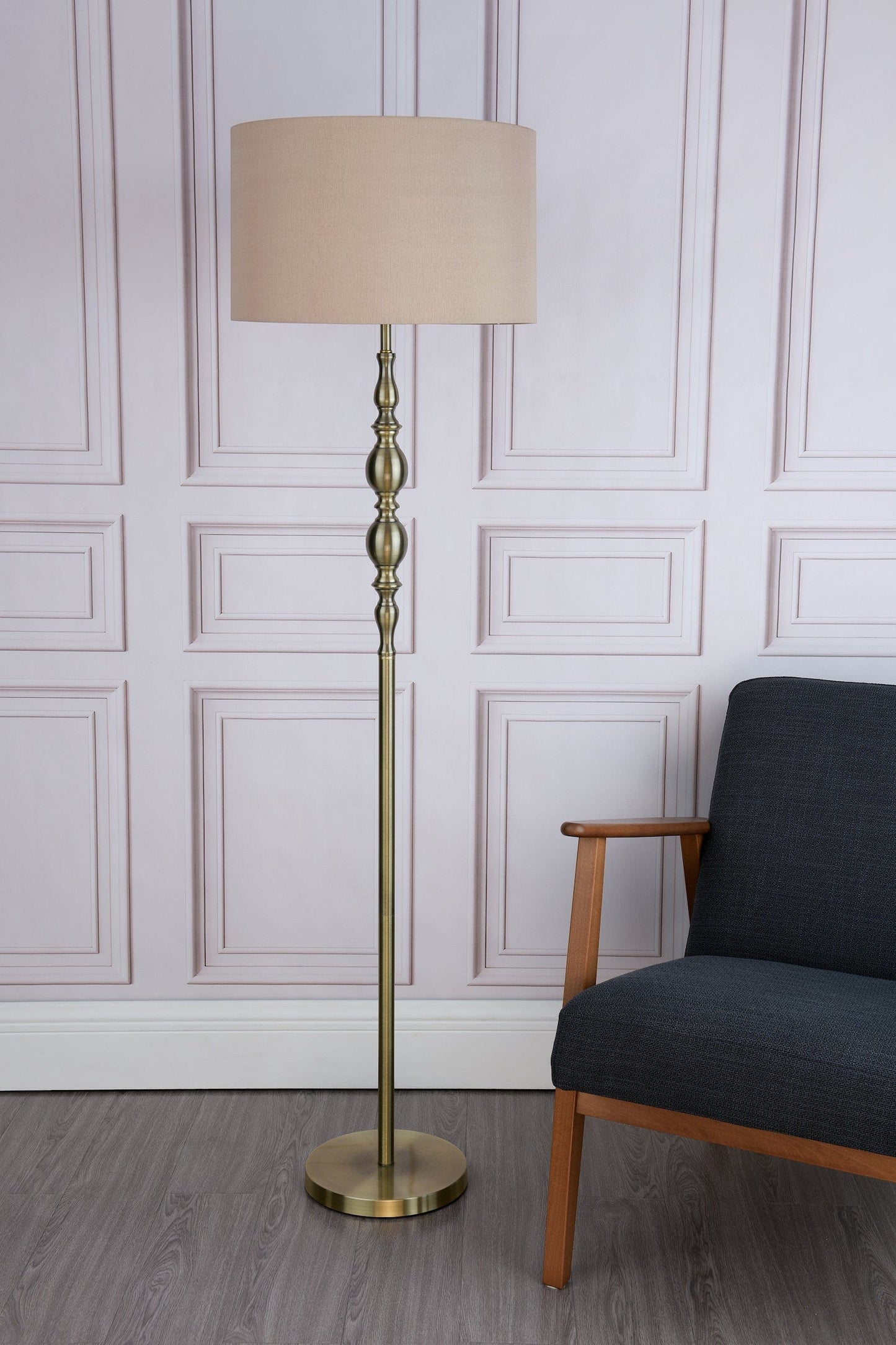 dar lighting Madrid Floor Lamp Antique Brass With Shade MAD4975