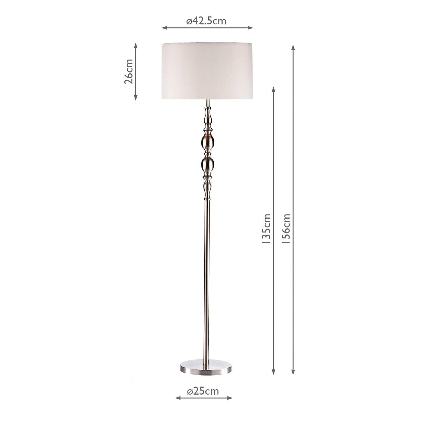 dar lighting Madrid Floor Lamp Satin Chrome With Shade MAD4946