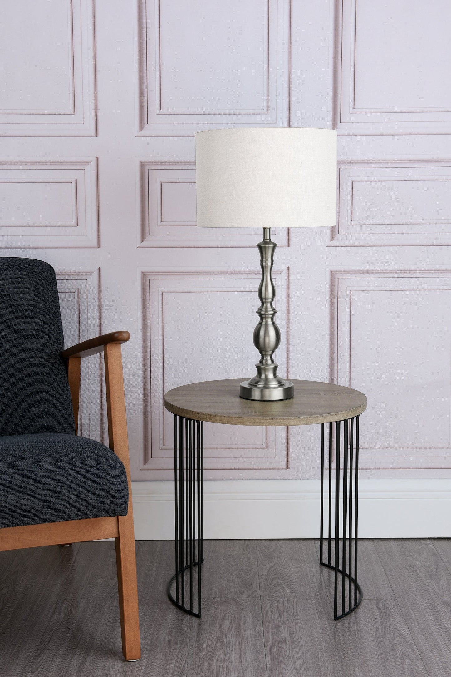 dar lighting Madrid Table Lamp Satin Chrome With Shade MAD4246