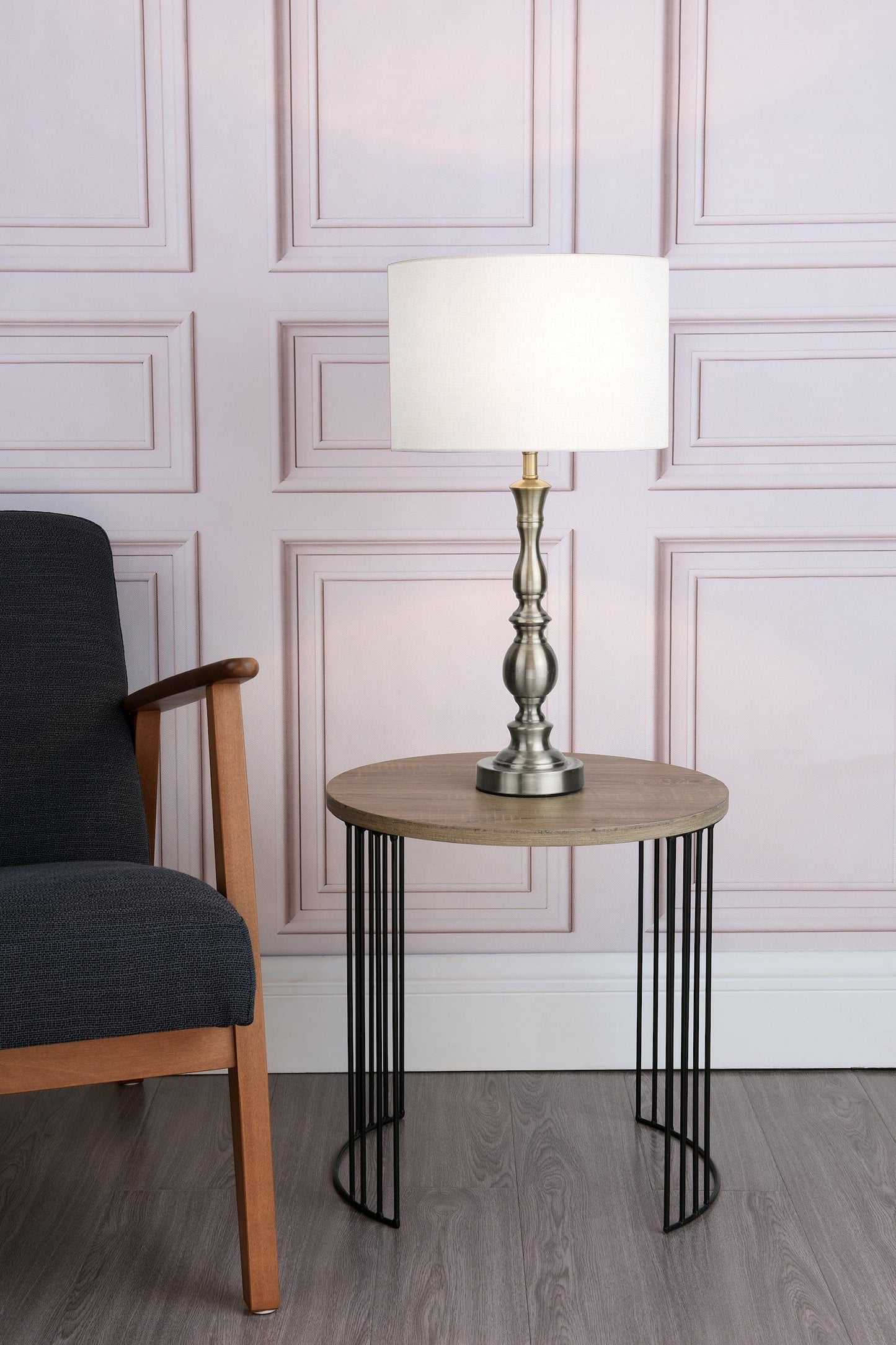 dar lighting Madrid Table Lamp Satin Chrome With Shade MAD4246