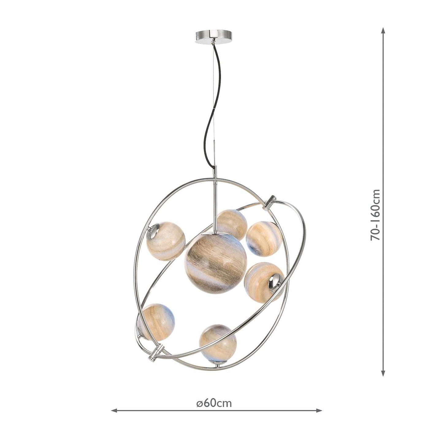 dar lighting Mikara 7 Light Pendant Polished Chrome Marble Effect Glass MIK3450