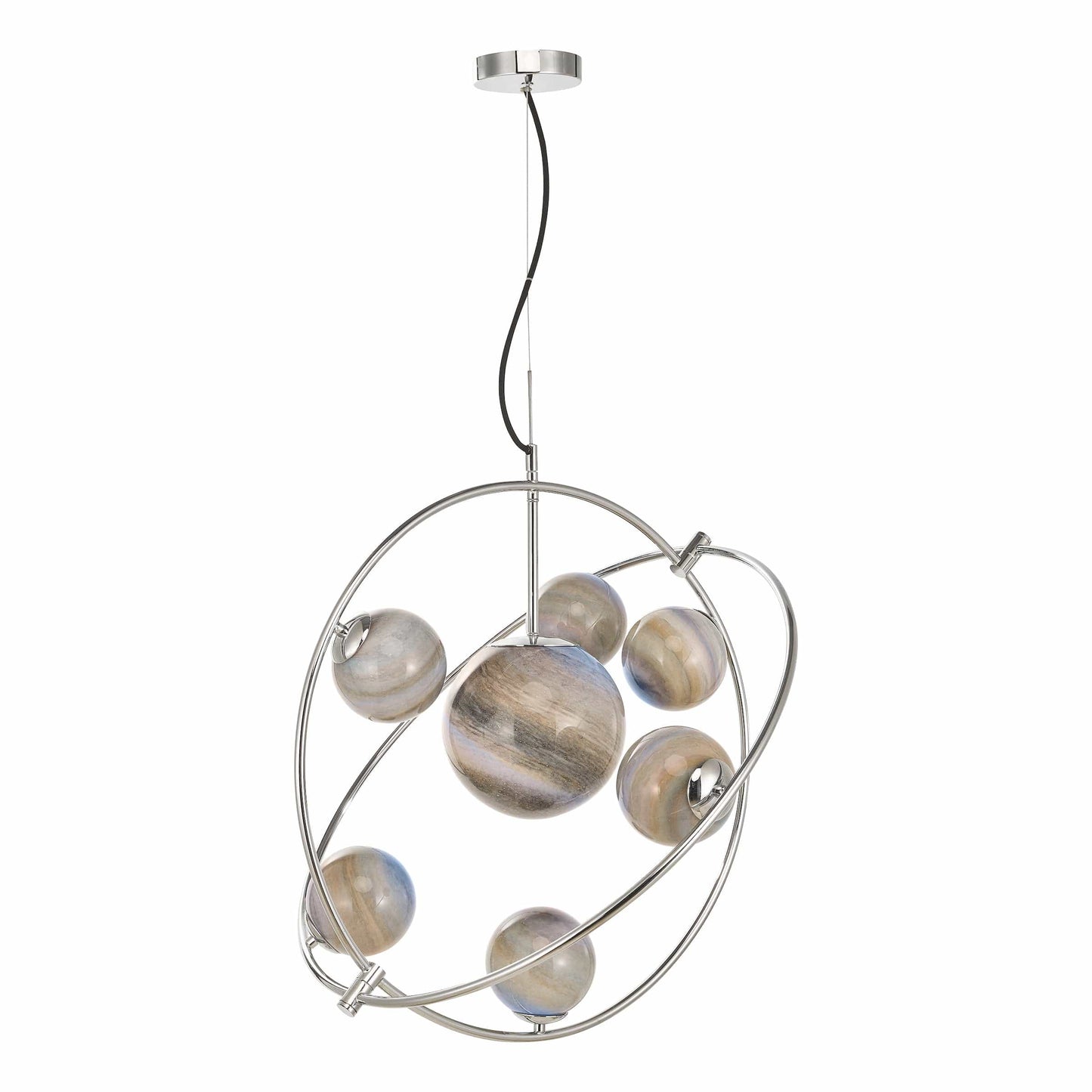 dar lighting Mikara 7 Light Pendant Polished Chrome Marble Effect Glass MIK3450