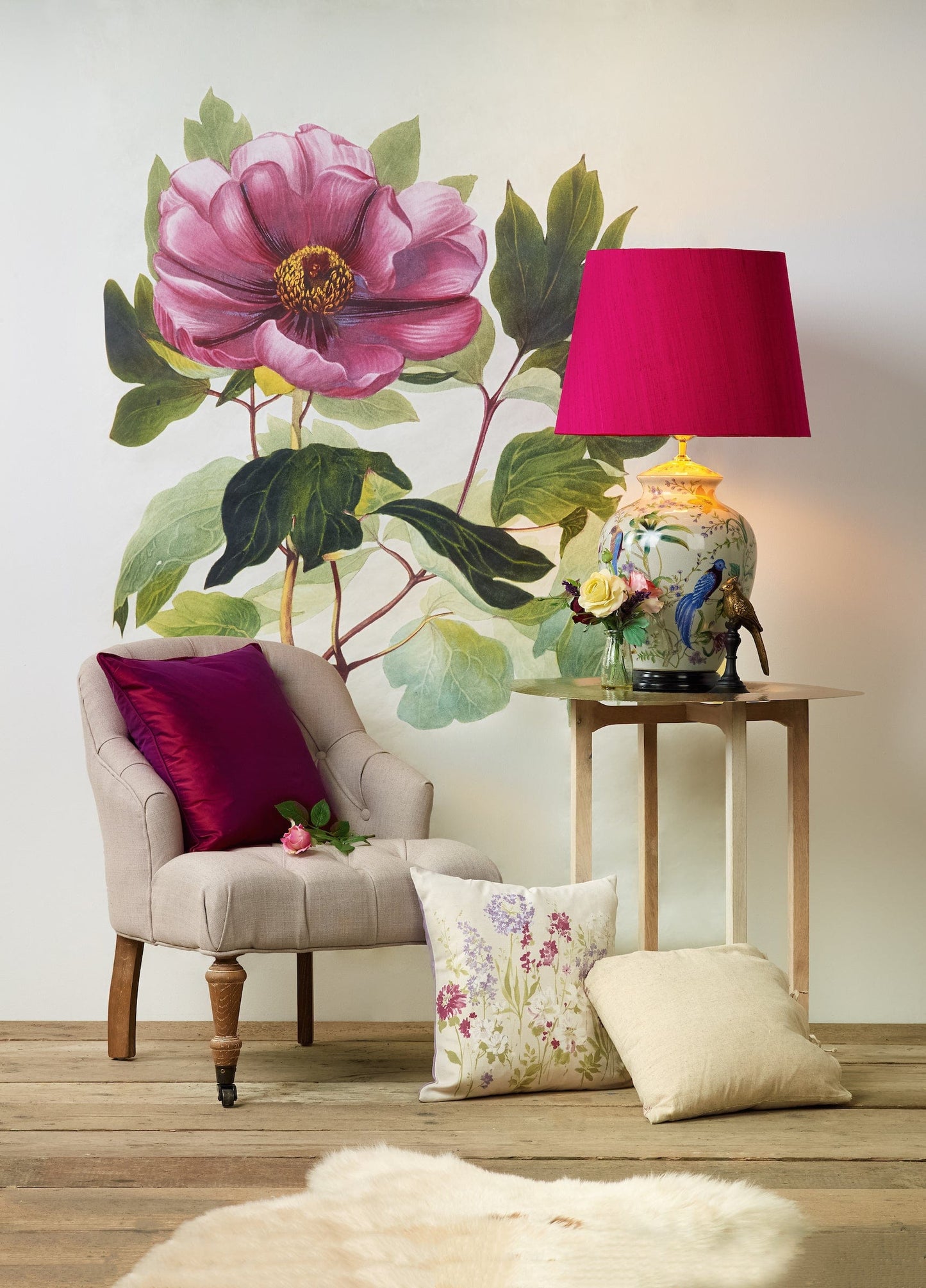 dar lighting Mimosa Table Lamp Floral/Bird Print Base Only MIM4202