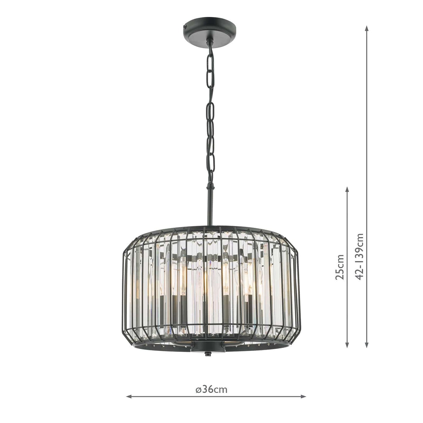 dar lighting Naeva 3 Light Pendant Satin Black Crystal NAE0322