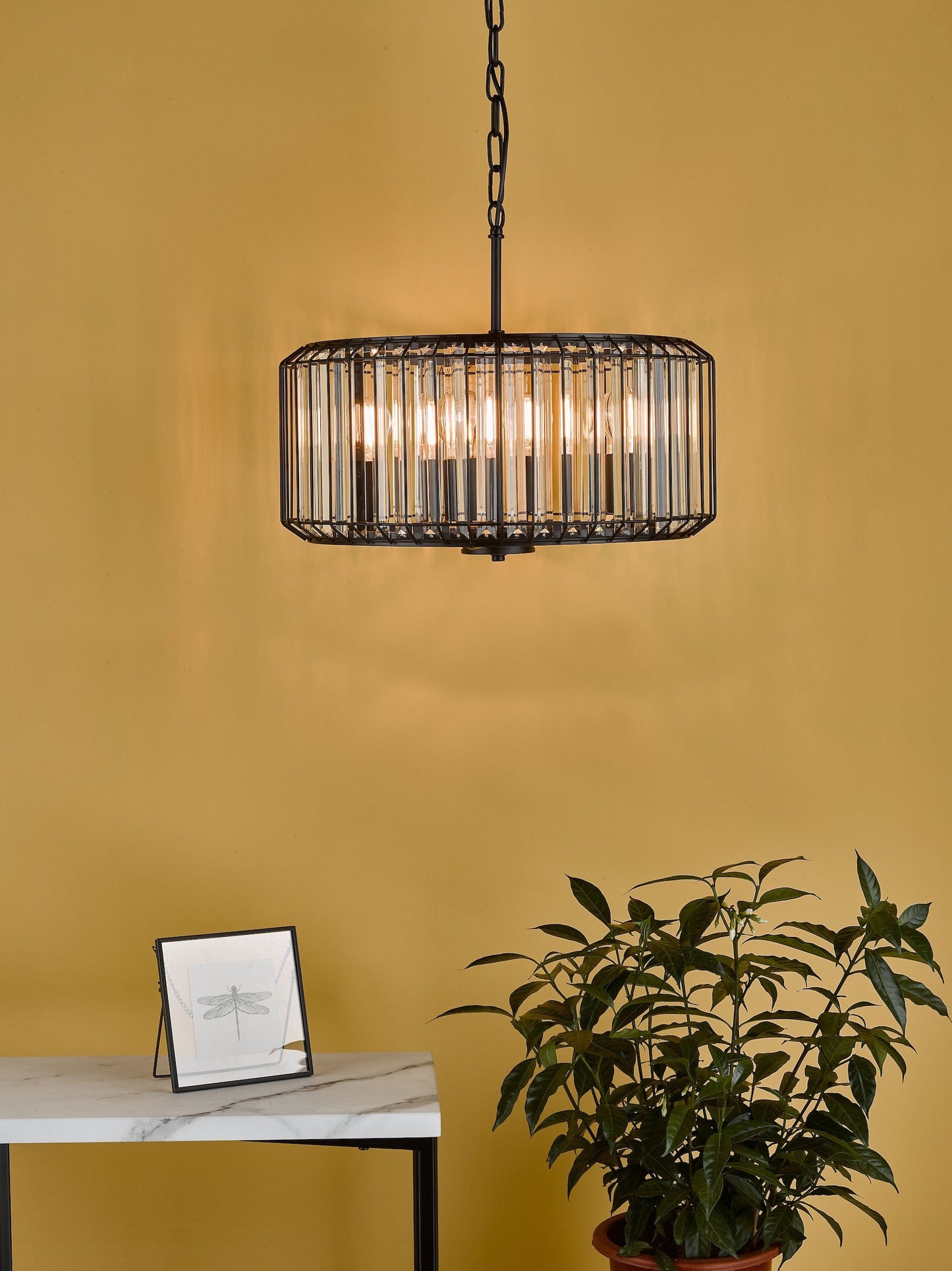 dar lighting Naeva 4 Light Pendant Satin Black Crystal NAE0422