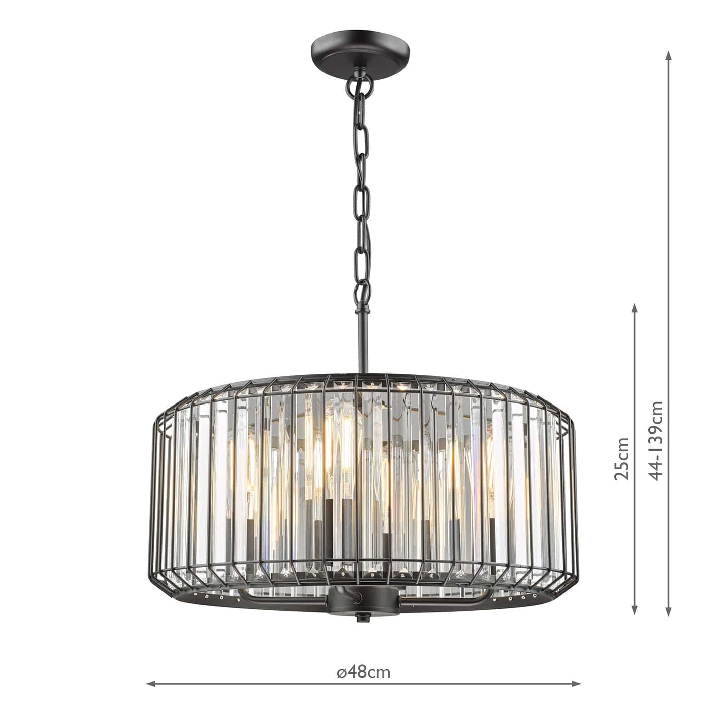 dar lighting Naeva 4 Light Pendant Satin Black Crystal NAE0422