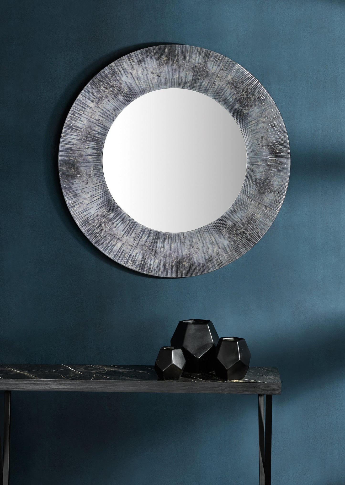 dar lighting Neome Round Mirror With Purple/Grey Frame 80cm 002NEO80