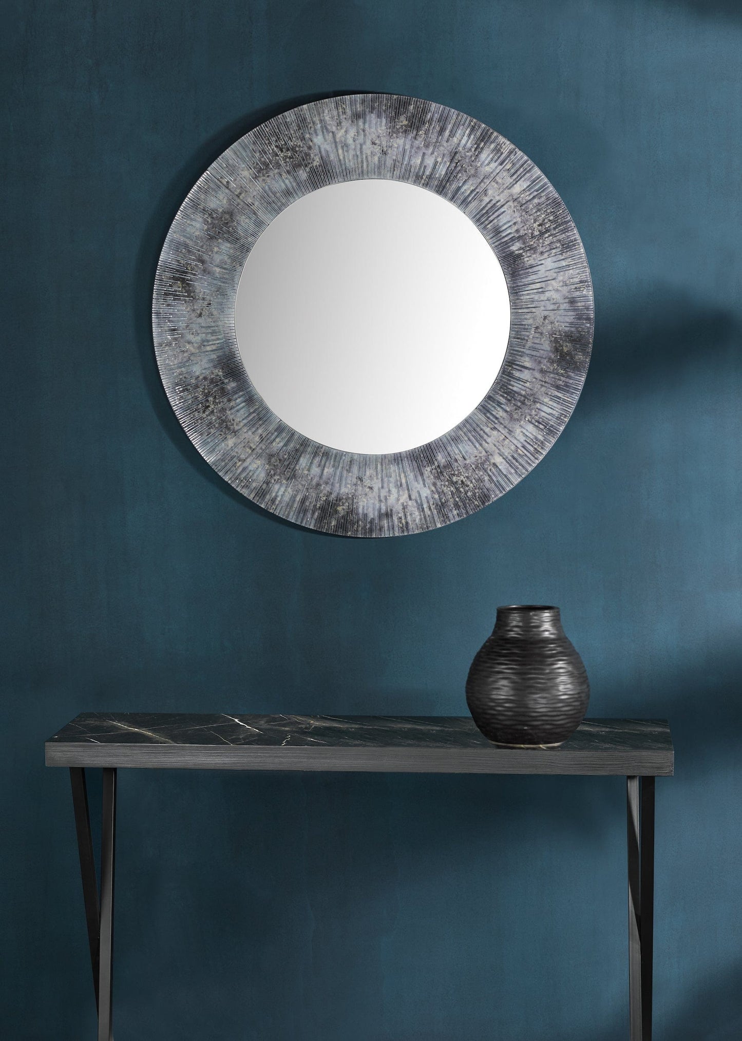 dar lighting Neome Round Mirror With Purple/Grey Frame 80cm 002NEO80