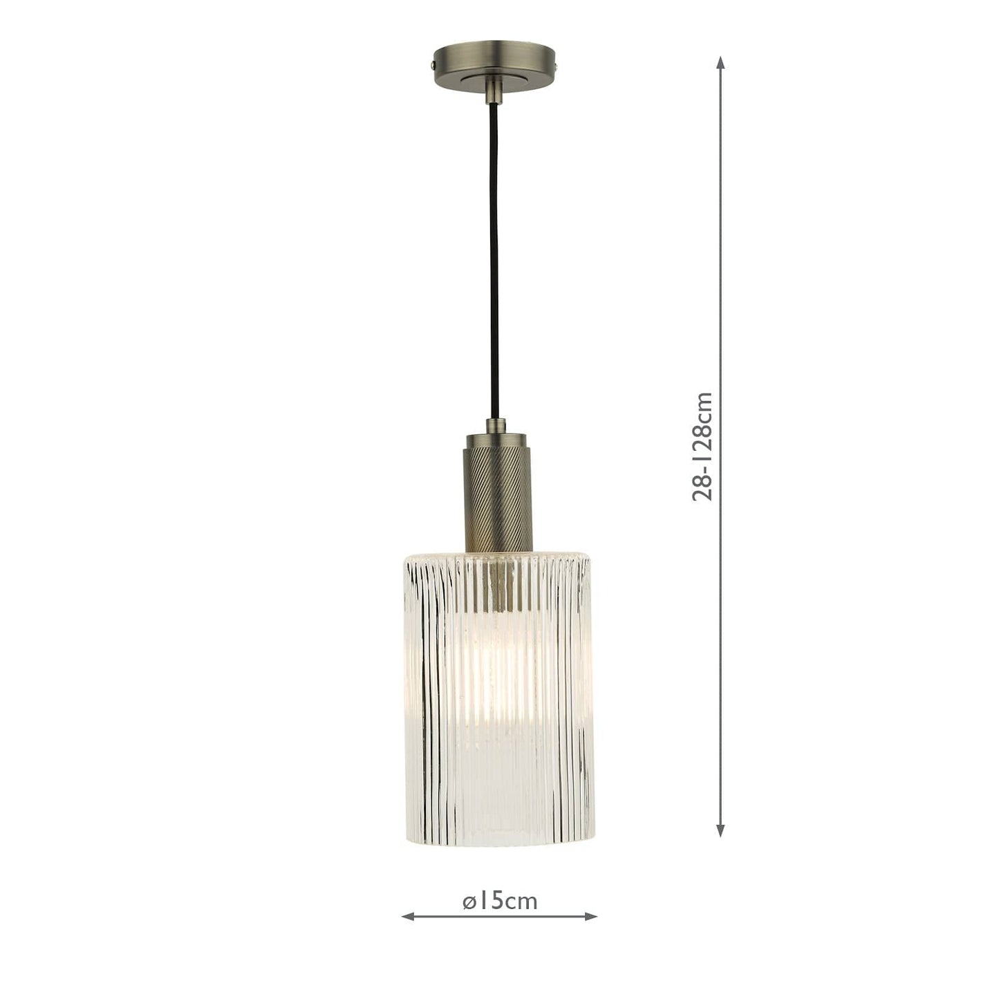 dar lighting Nikolas Pendant Antique Chrome Ribbed Cylinder Glass NIK0167-E01