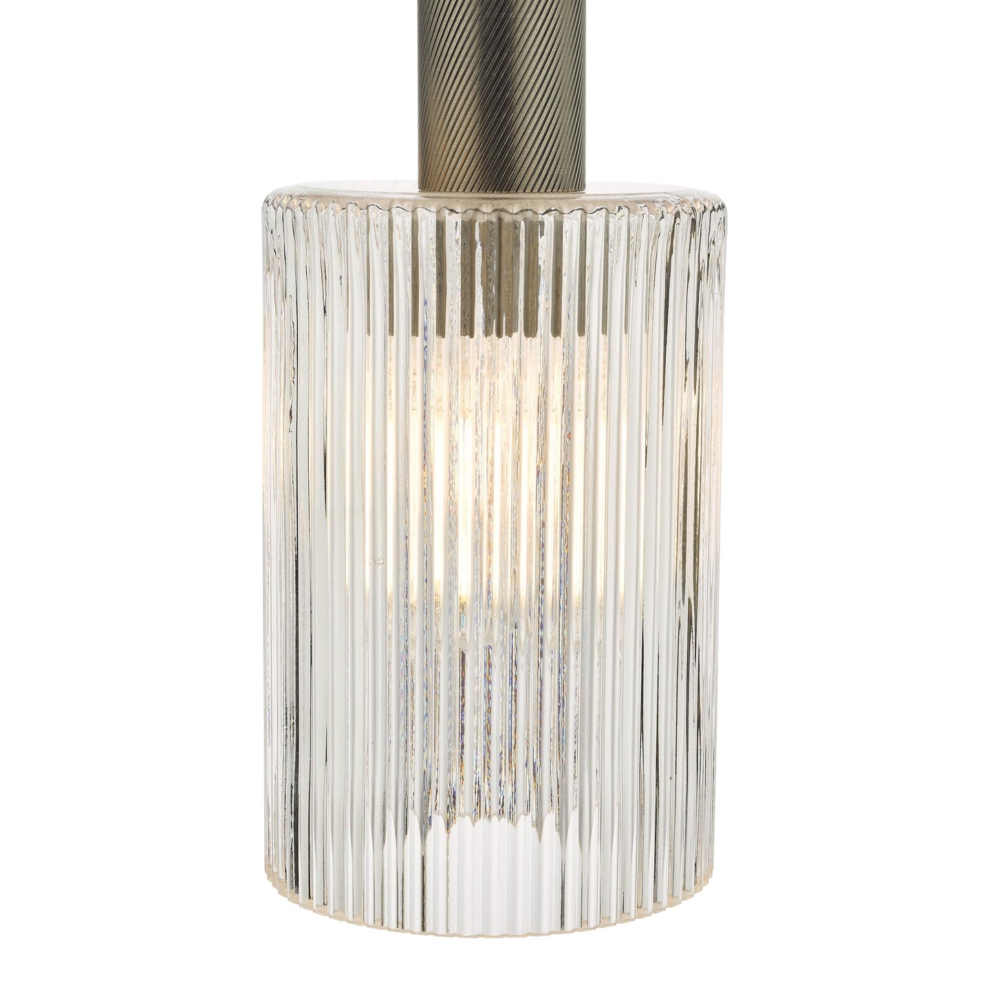 dar lighting Nikolas Pendant Antique Chrome Ribbed Cylinder Glass NIK0167-E01