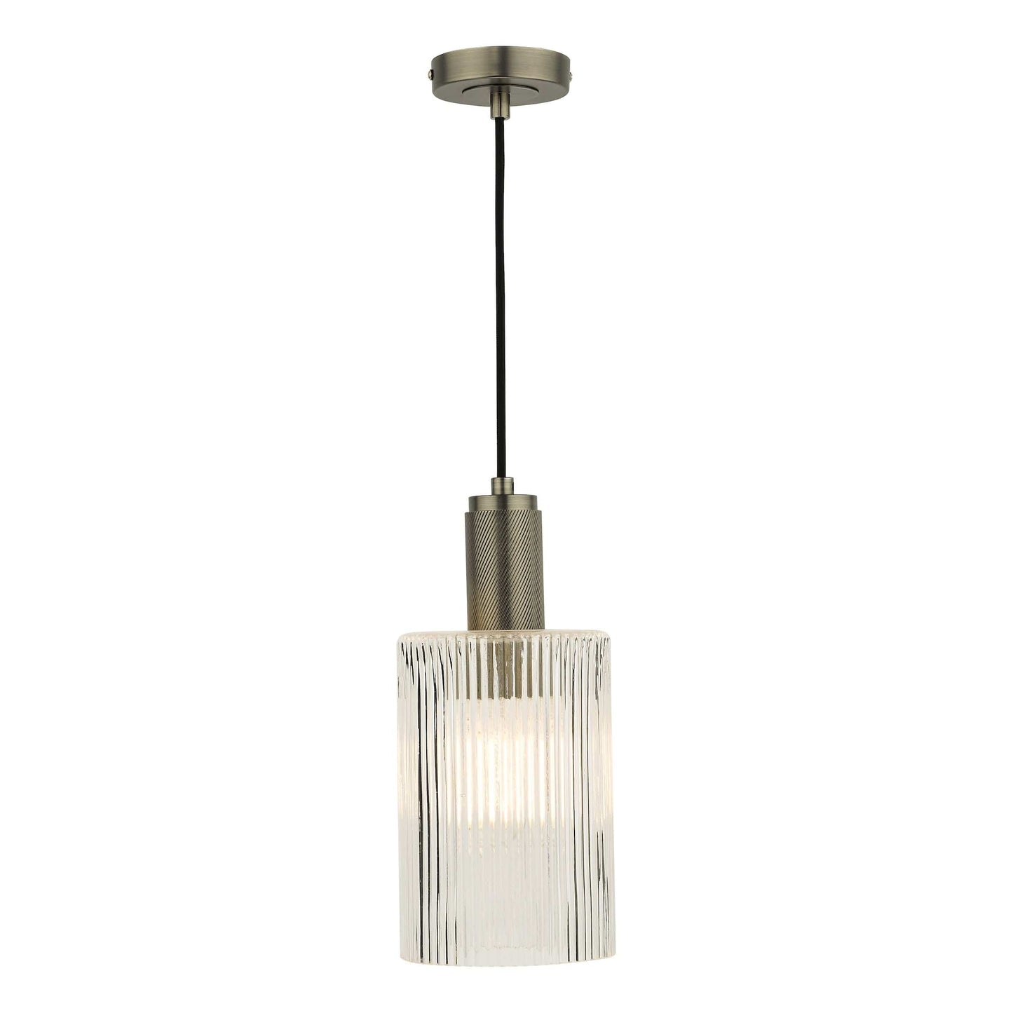 dar lighting Nikolas Pendant Antique Chrome Ribbed Cylinder Glass NIK0167-E01