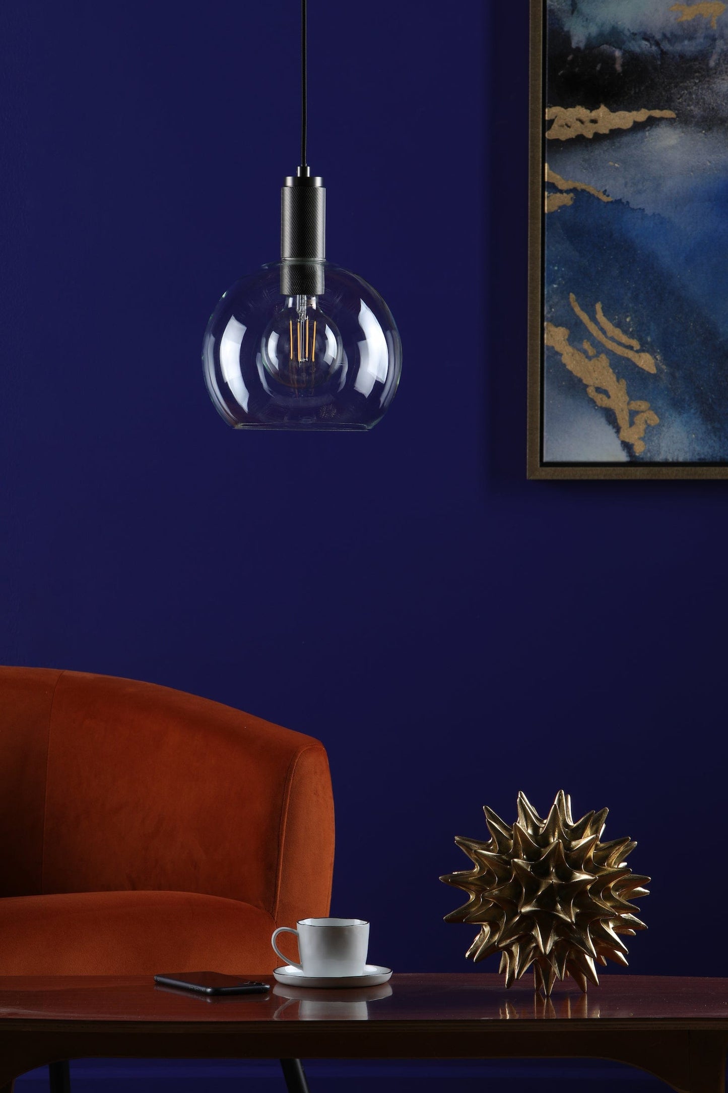 dar lighting Nikolas Pendant Antique Chrome Round Clear Glass NIK0167-E03