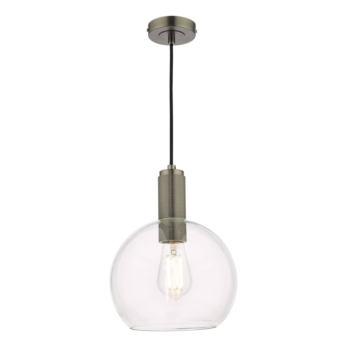 dar lighting Nikolas Pendant Antique Chrome Round Clear Glass NIK0167-E03
