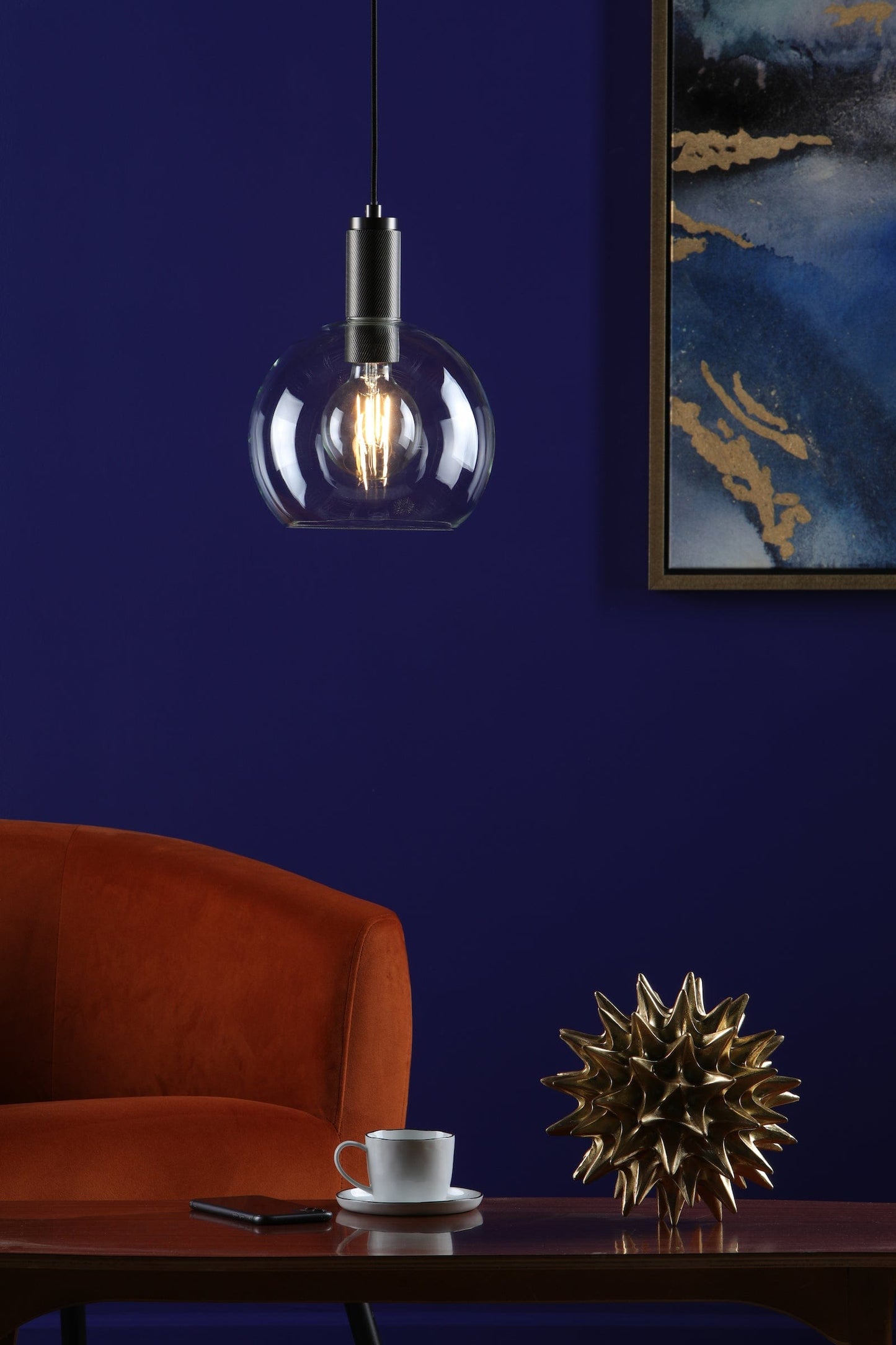 dar lighting Nikolas Pendant Antique Chrome Round Clear Glass NIK0167-E03