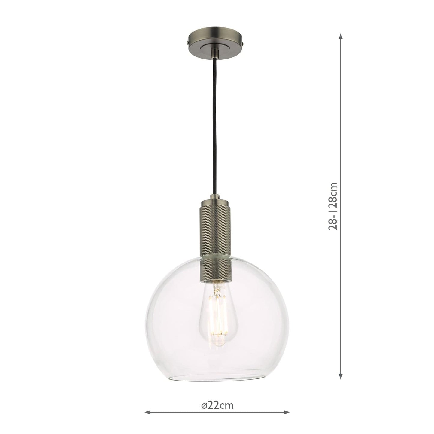dar lighting Nikolas Pendant Antique Chrome Round Clear Glass NIK0167-E03
