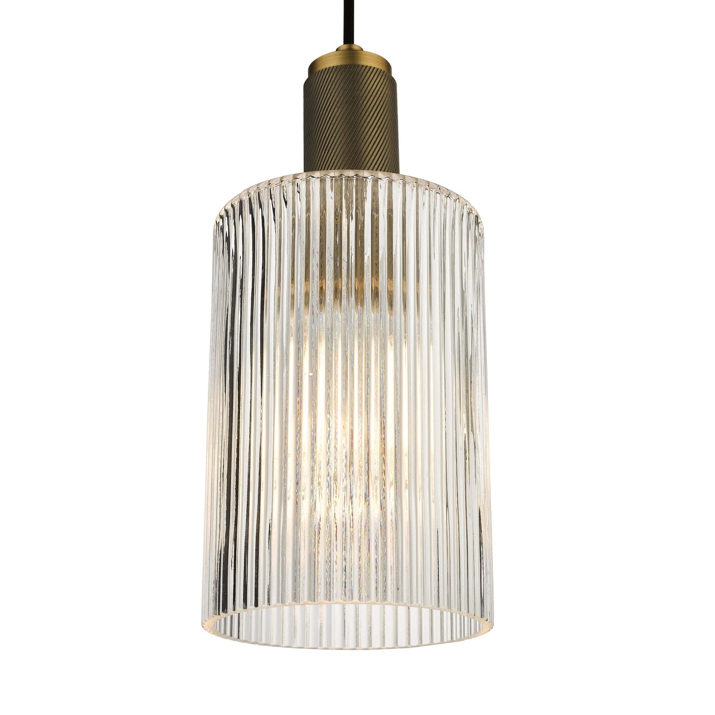 dar lighting Nikolas Pendant Natural Solid Brass Ribbed Cylinder Glass NIK0140-E01