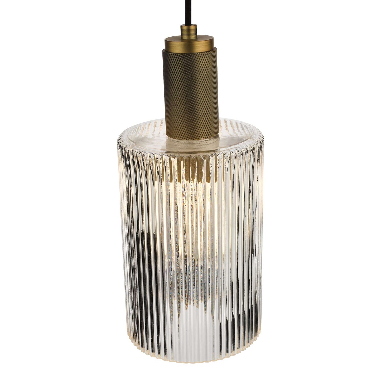 dar lighting Nikolas Pendant Natural Solid Brass Ribbed Cylinder Glass NIK0140-E01