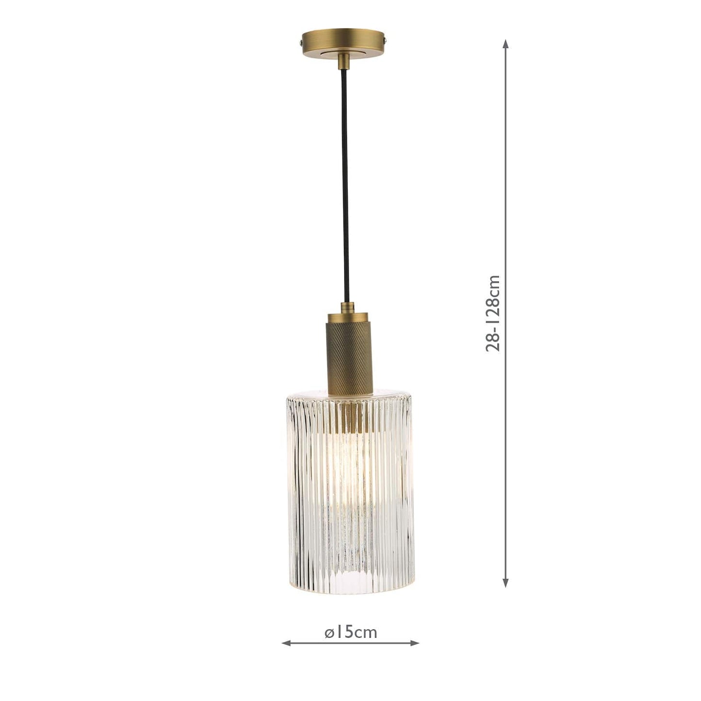 dar lighting Nikolas Pendant Natural Solid Brass Ribbed Cylinder Glass NIK0140-E01
