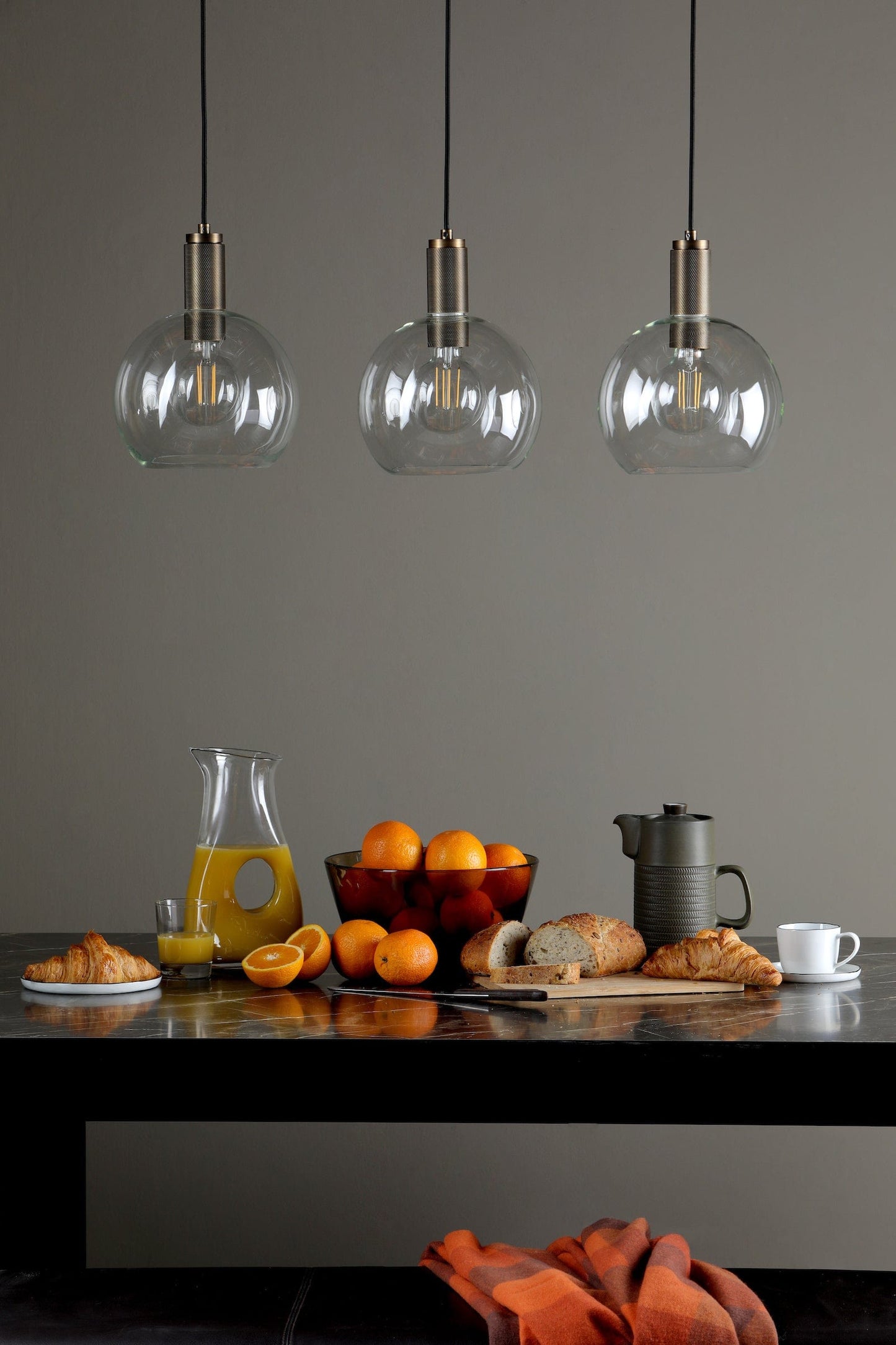 dar lighting Nikolas Pendant Natural Solid Brass Round Clear Glass NIK0140-E03