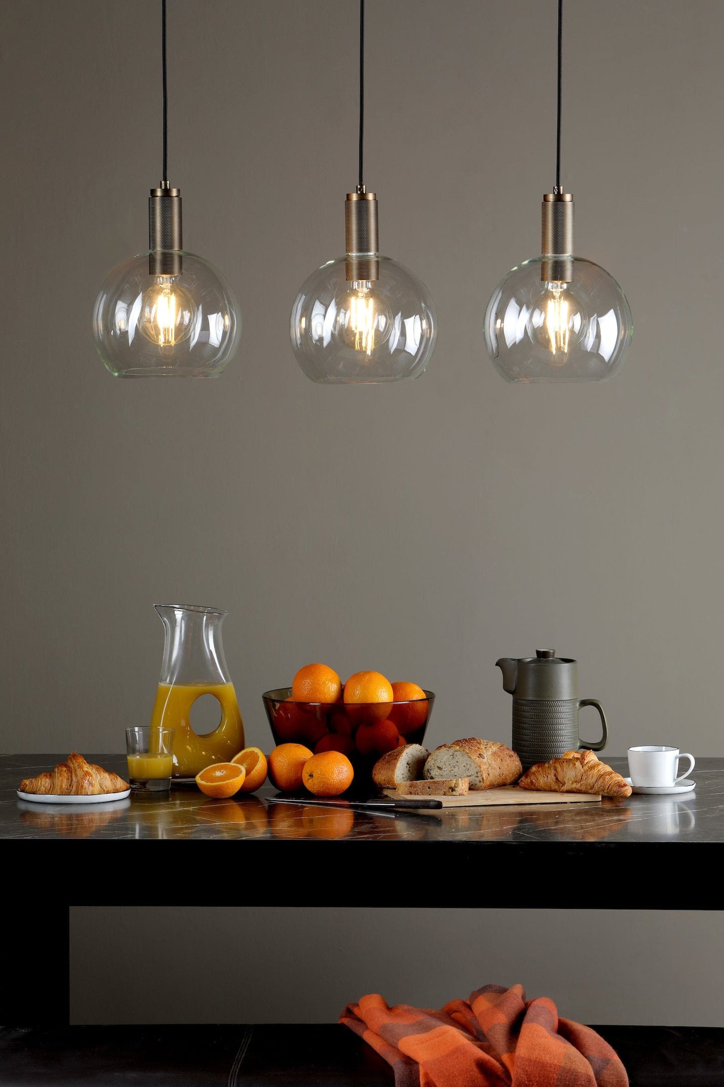 dar lighting Nikolas Pendant Natural Solid Brass Round Clear Glass NIK0140-E03